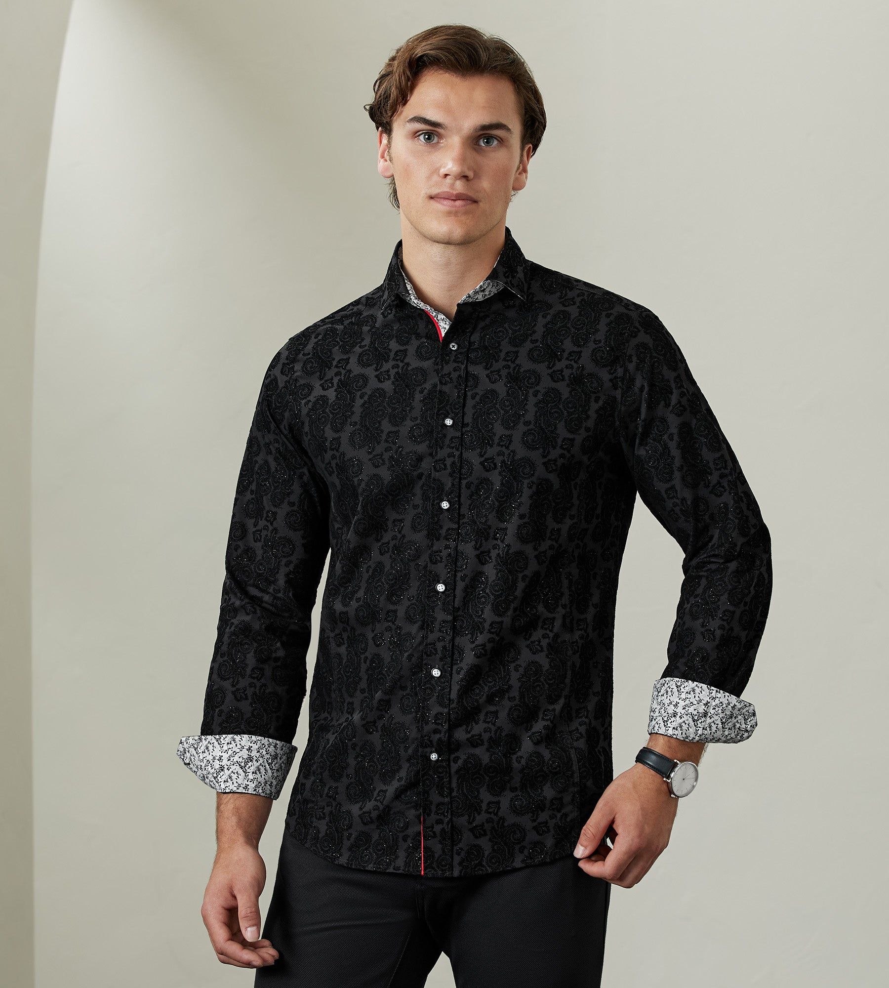 Modern Fit Long Sleeve Flocking Sport Shirt sold by Tip Top