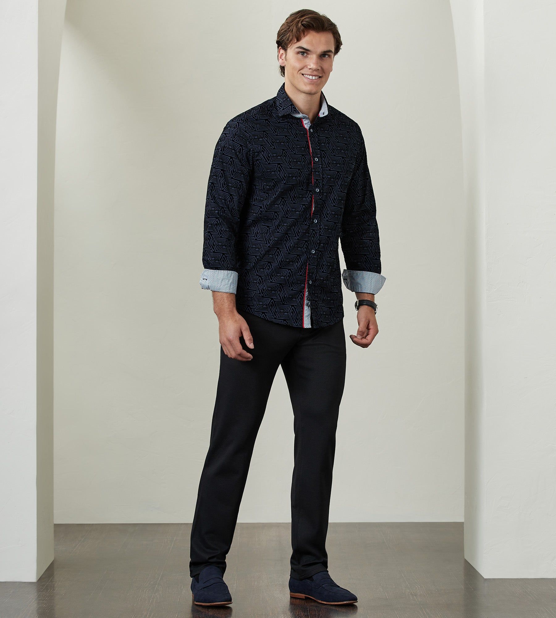 Modern Fit Long Sleeve Flocking Sport Shirt sold by Tip Top product image thumbnail 5