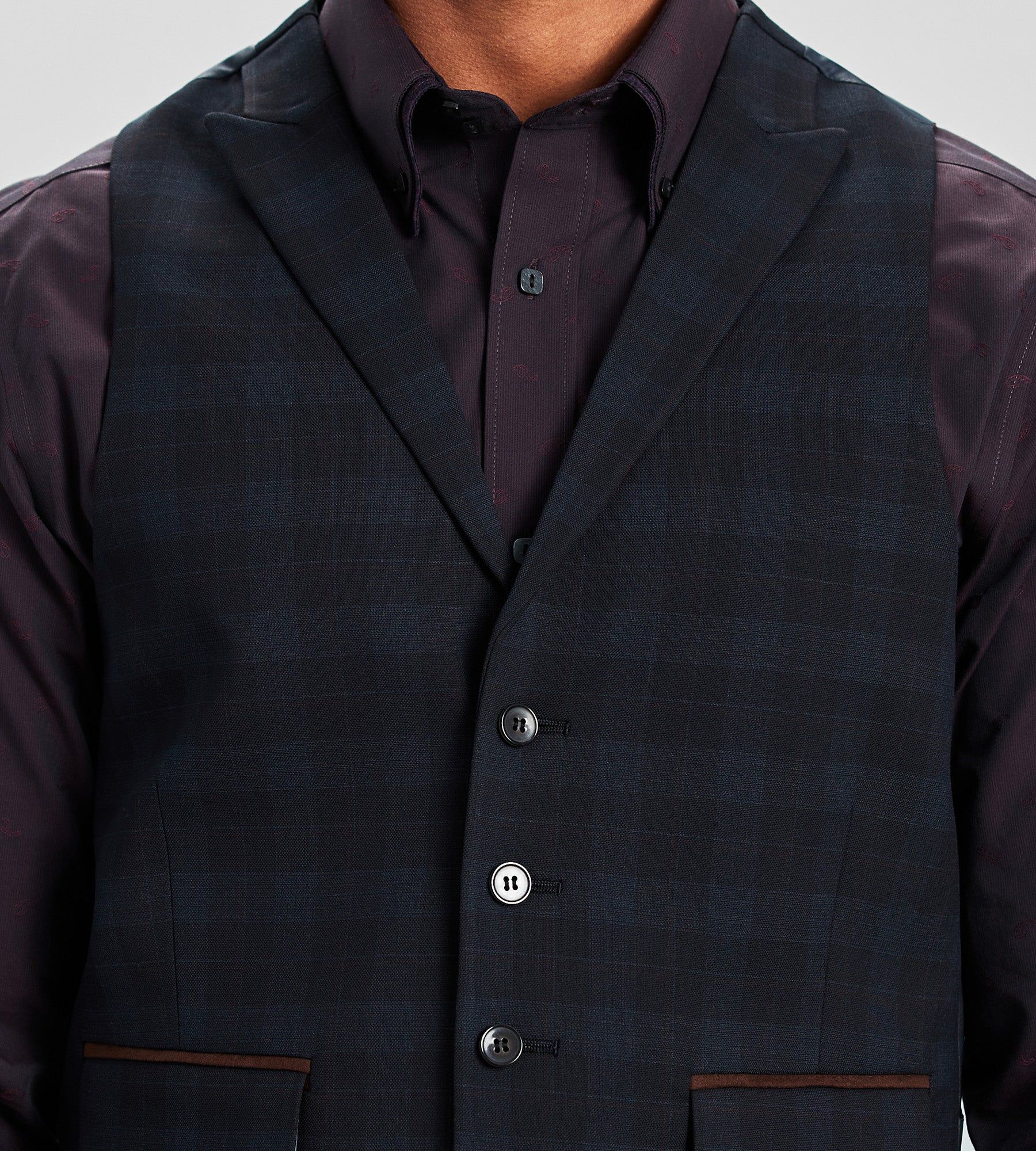 Slim Fit Check Peak Lapel Suit Separate Vest sold by Tip Top product image thumbnail 2