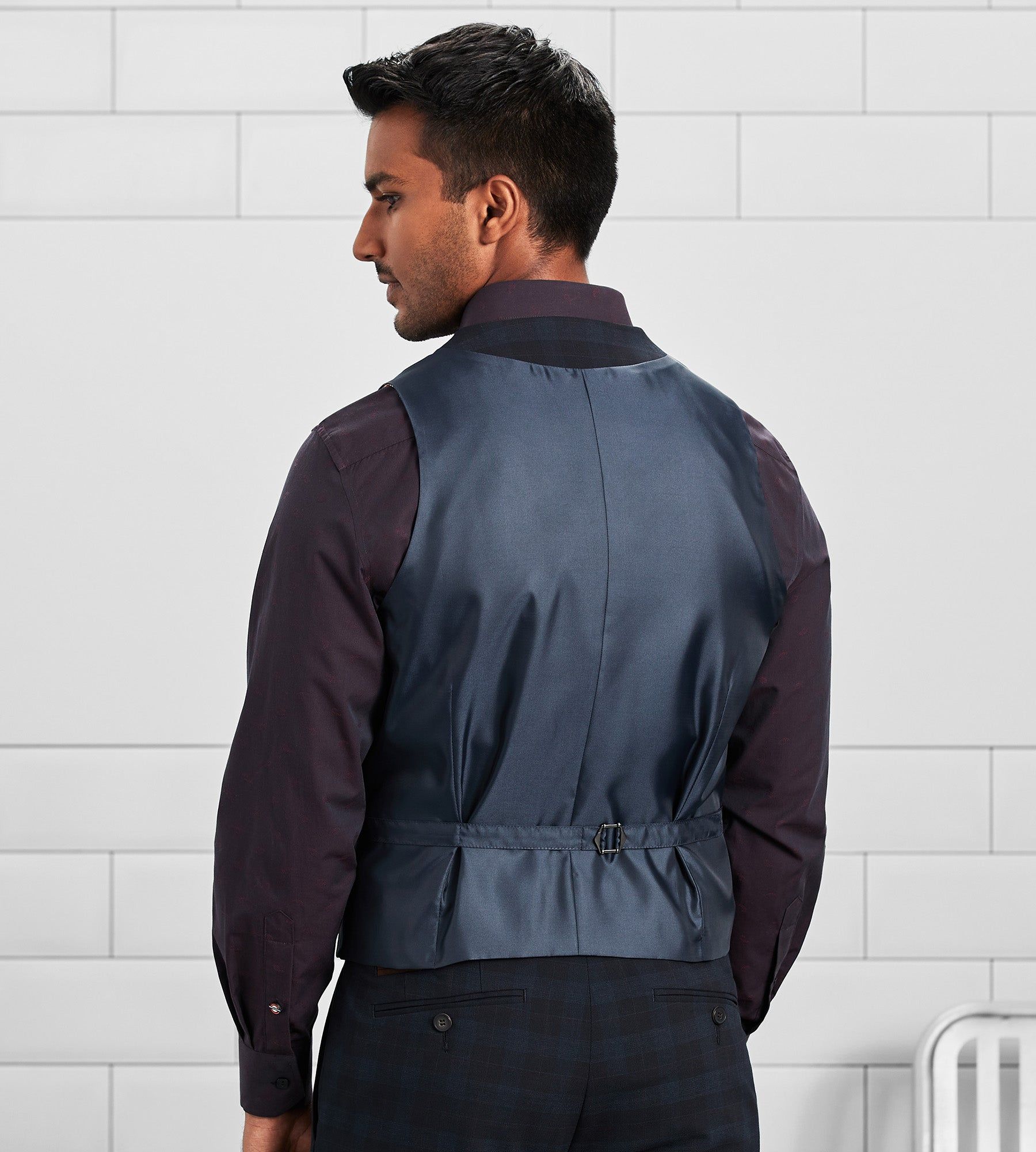 Slim Fit Check Peak Lapel Suit Separate Vest sold by Tip Top product image thumbnail 4