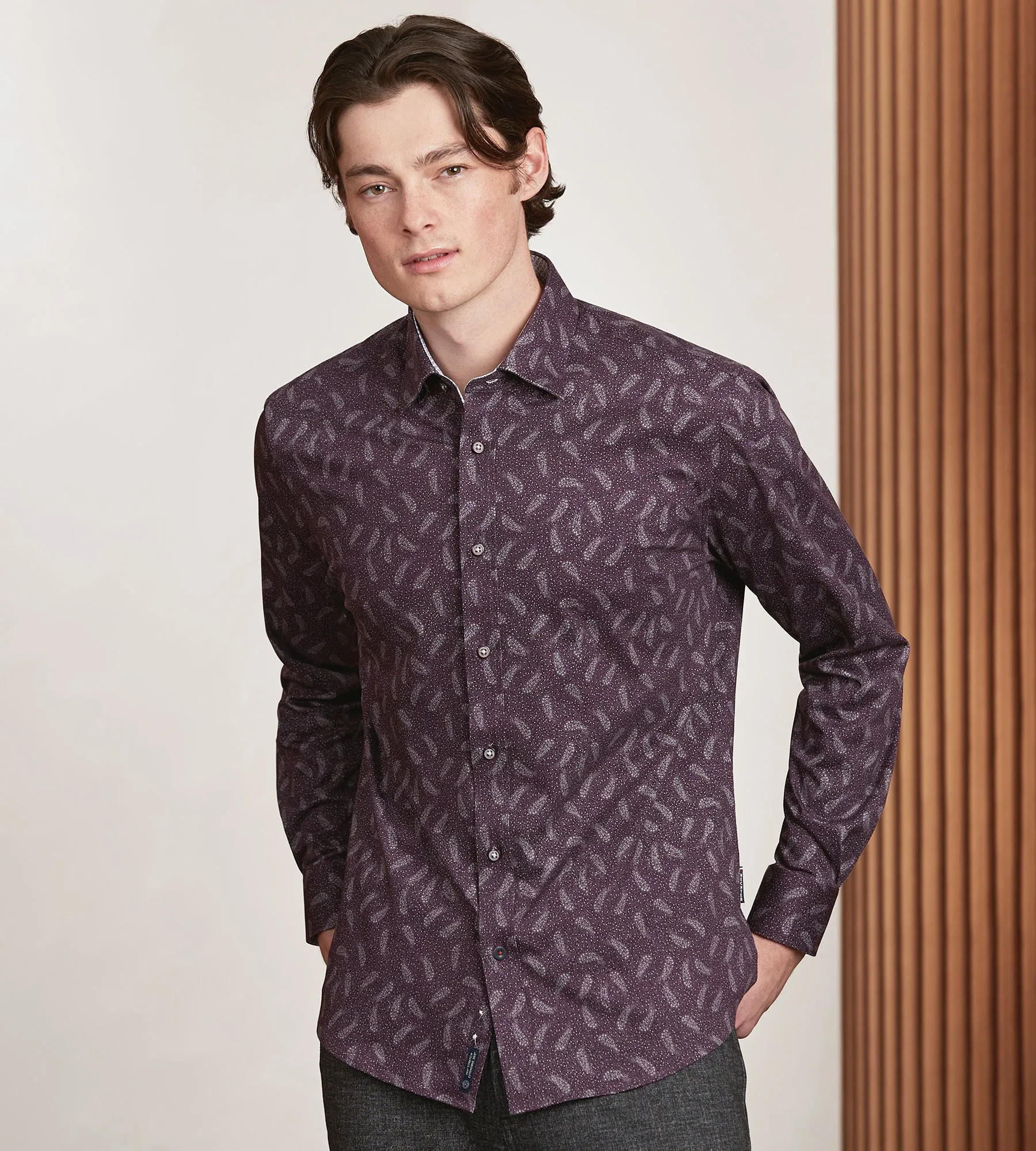 Modern Fit 360 Stretch Long Sleeve Paisley Printed Sport Shirt sold by Tip Top