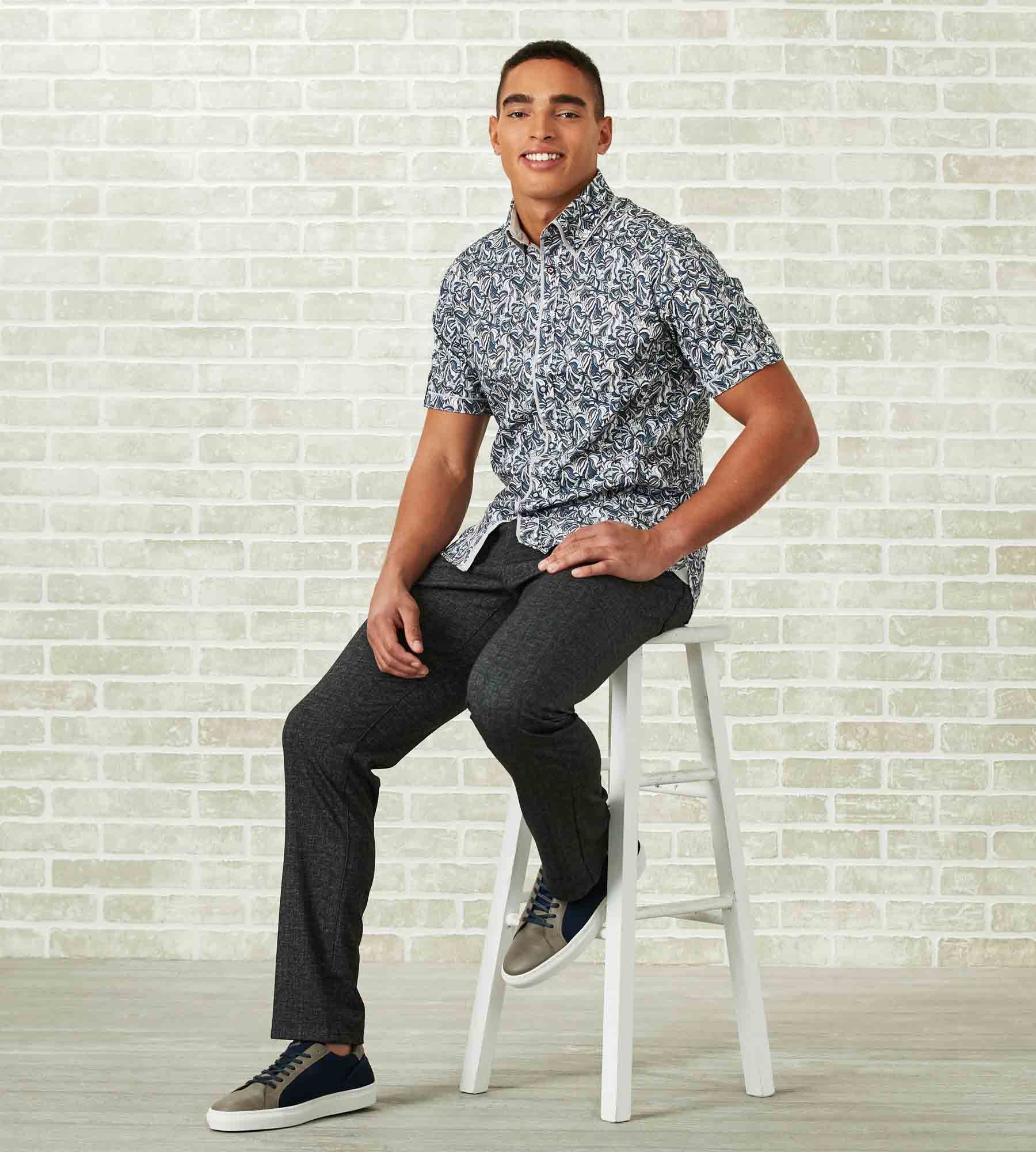 Modern Fit Short-Sleeve Leaf Print Double-Collar Sport Shirt sold by Tip Top product image thumbnail 3
