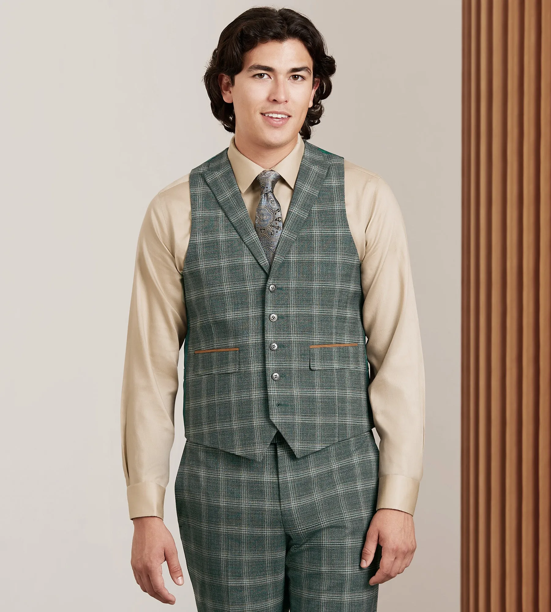 Green Plaid Suit Vest sold by Tip Top