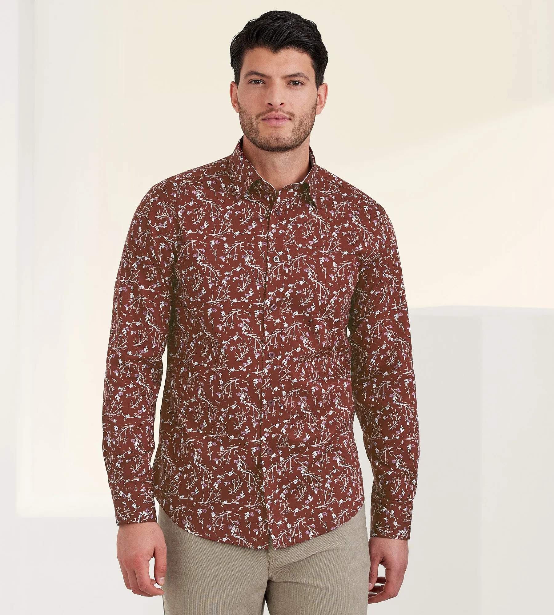 Modern Fit Non-Iron Long Sleeve Floral Pattern Sport Shirt sold by Tip Top