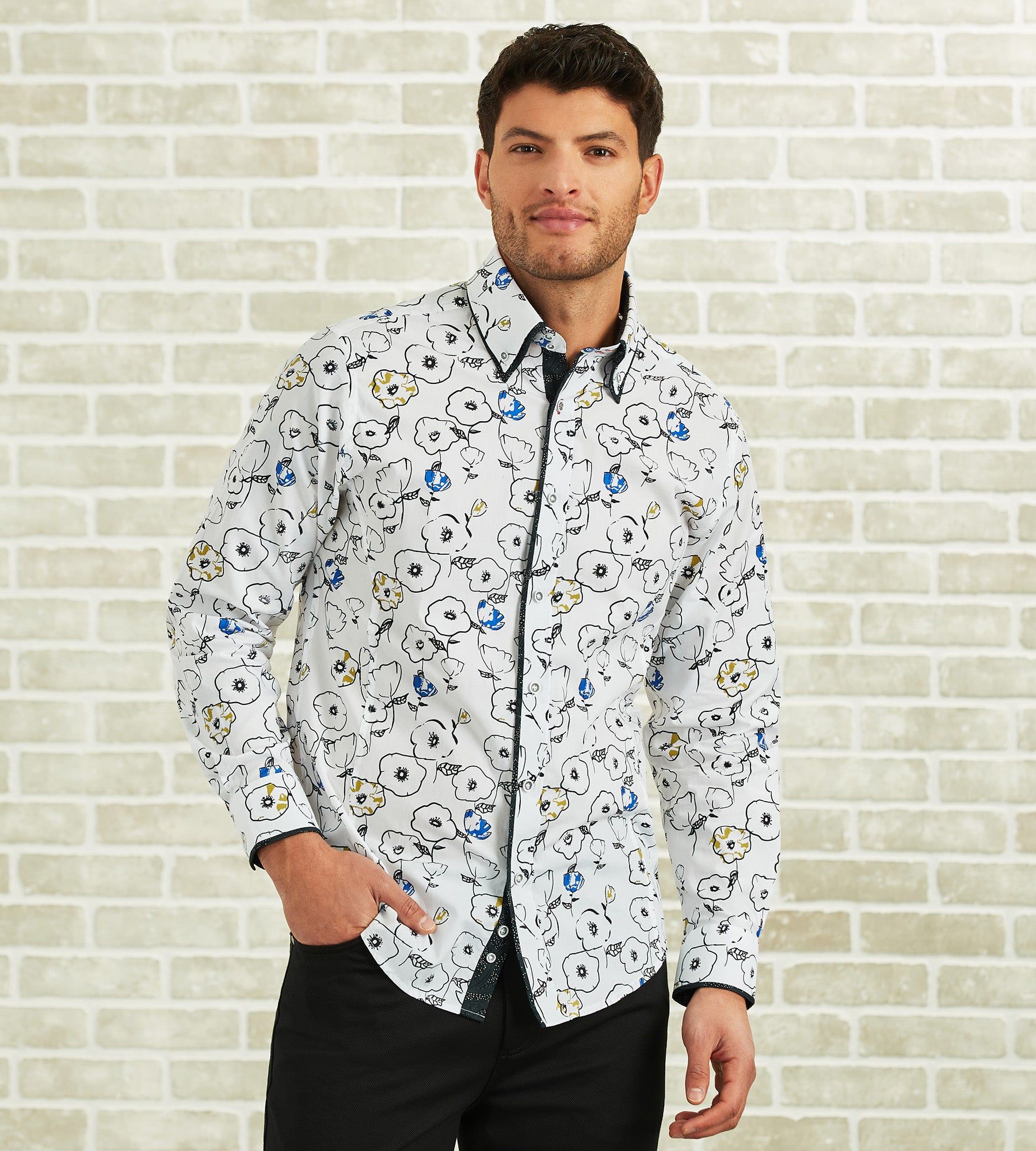 Modern Fit Long-Sleeve Double-Collar Floral Print Sport Shirt sold by Tip Top