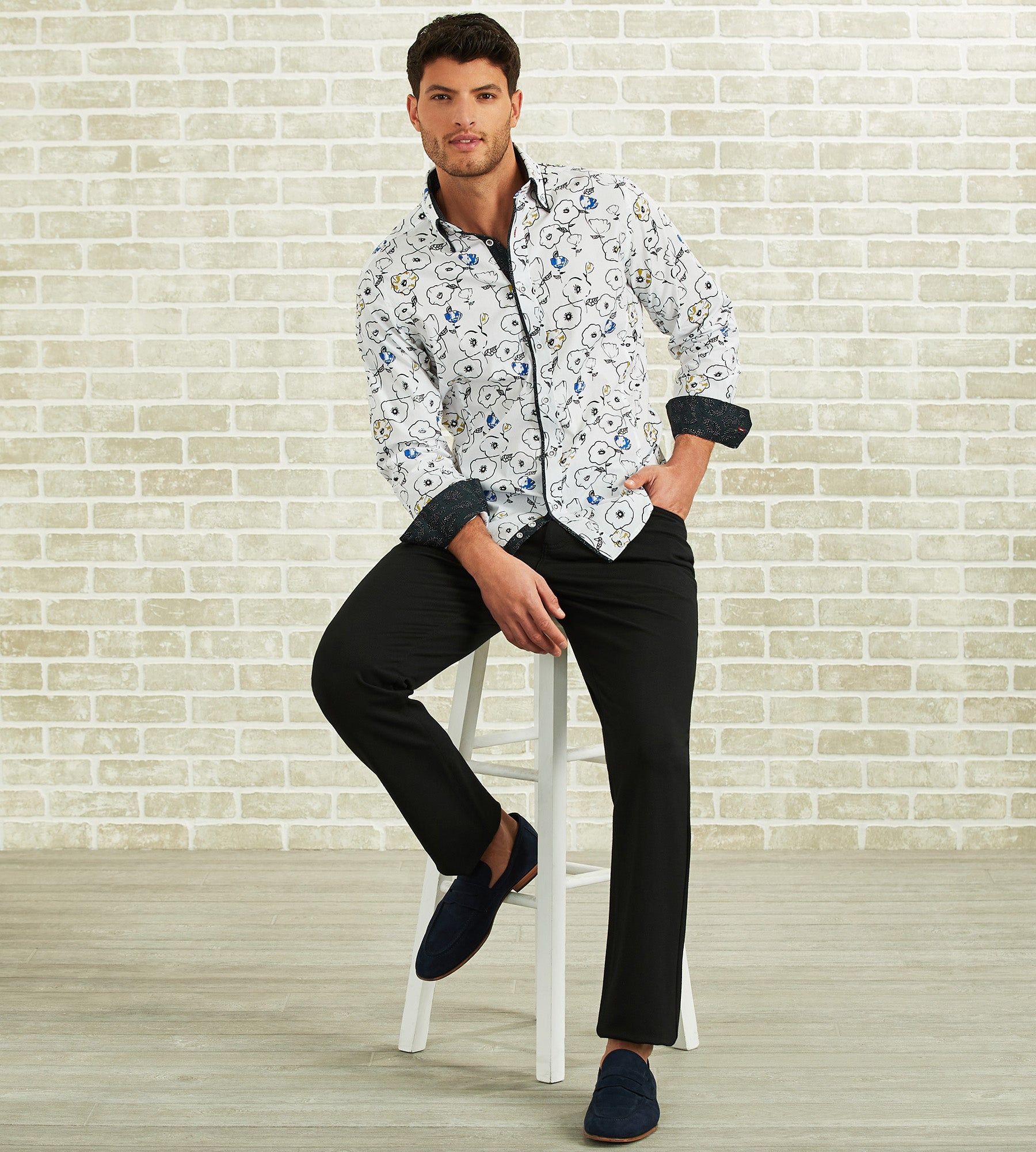 Modern Fit Long-Sleeve Double-Collar Floral Print Sport Shirt sold by Tip Top product image thumbnail 4
