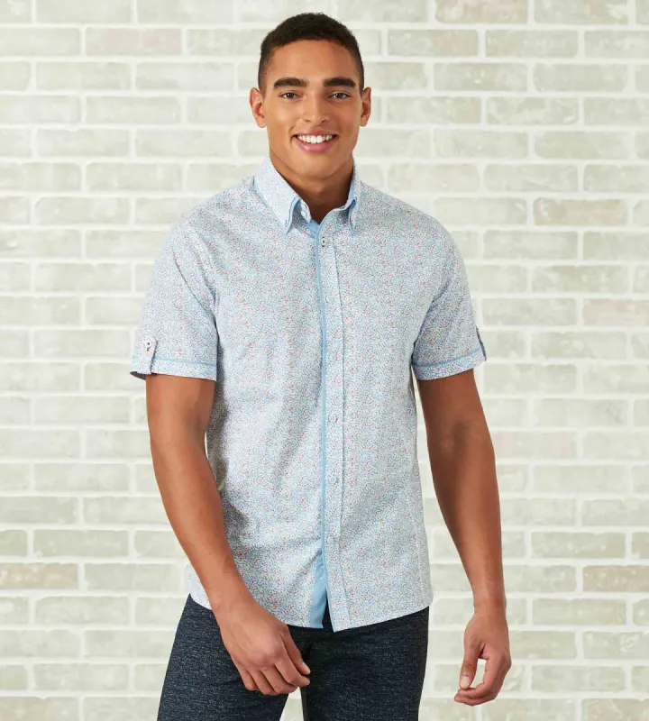 Modern Fit Short-Sleeve Fish Print Double-Collar Sport Shirt sold by Tip Top