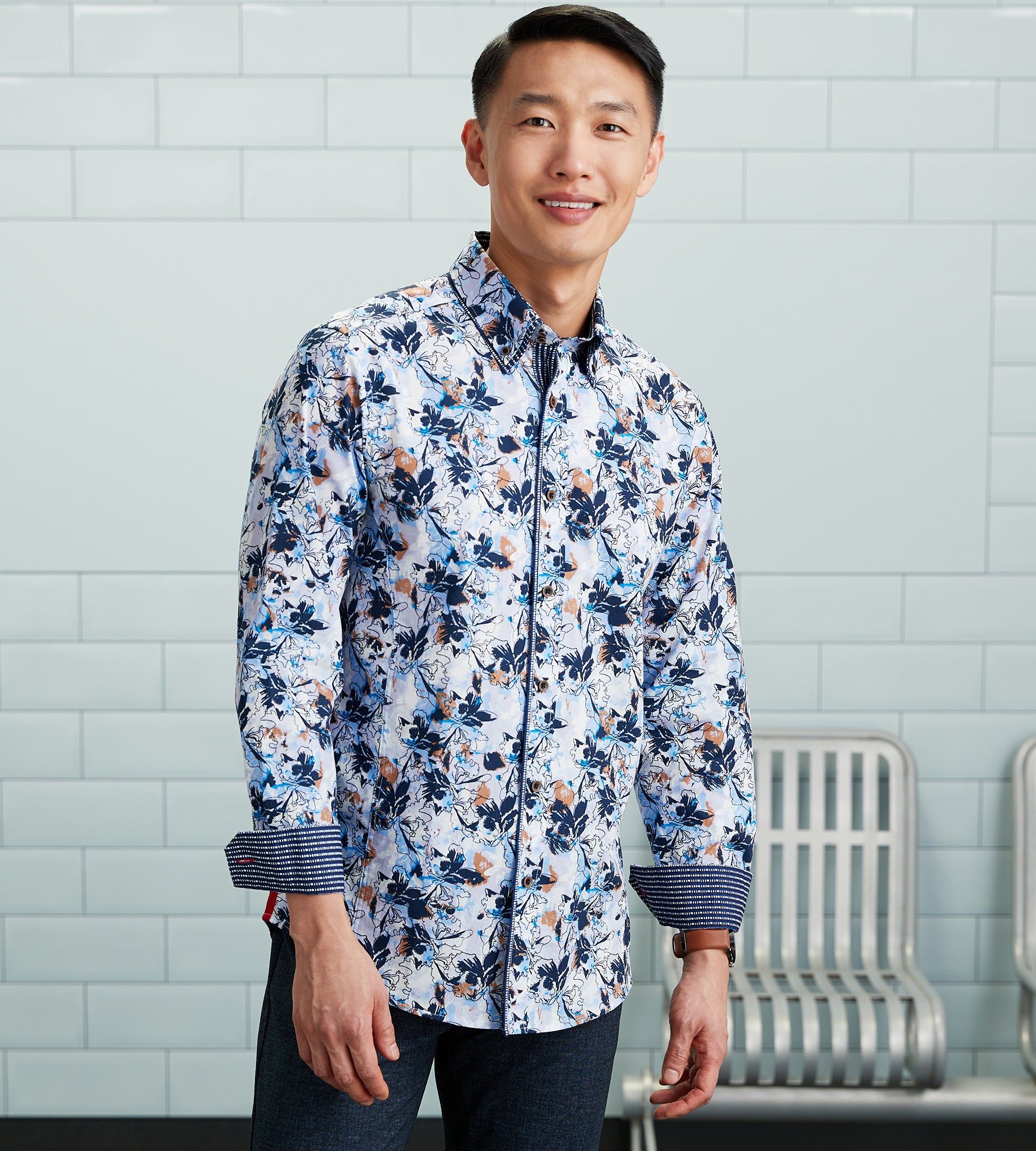 Modern Fit Long Sleeve Double-Collar Printed Sport Shirt sold by Tip Top