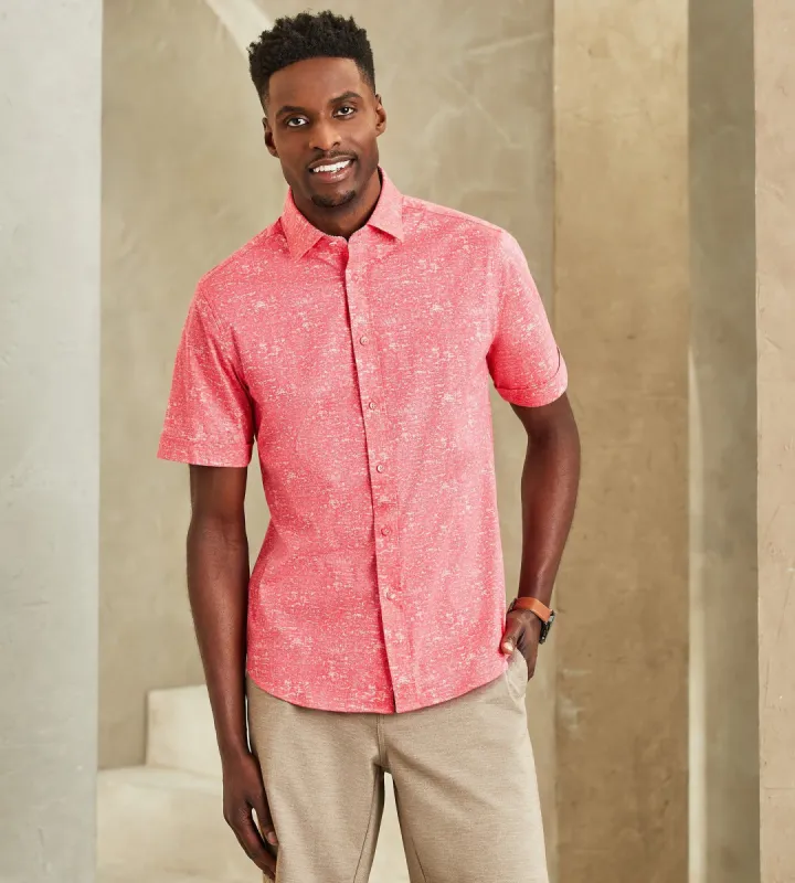 Modern Fit Short-Sleeve Textured Print 360° Stretch Soft Touch Sport Shirt sold by Tip Top