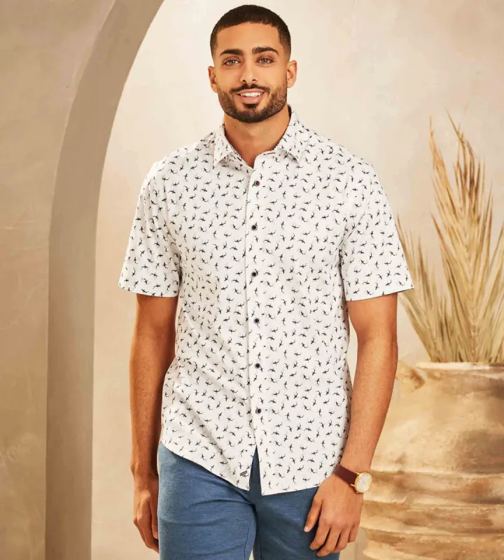 Modern Fit Short-Sleeve Whale Print 360° Stretch Soft Touch Sport Shirt sold by Tip Top