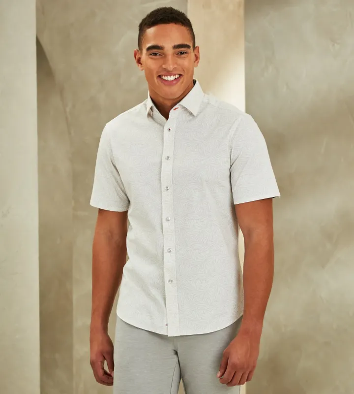 Modern Fit 360° Stretch Leaf Print Soft Touch Short-Sleeve Sport Shirt sold by Tip Top