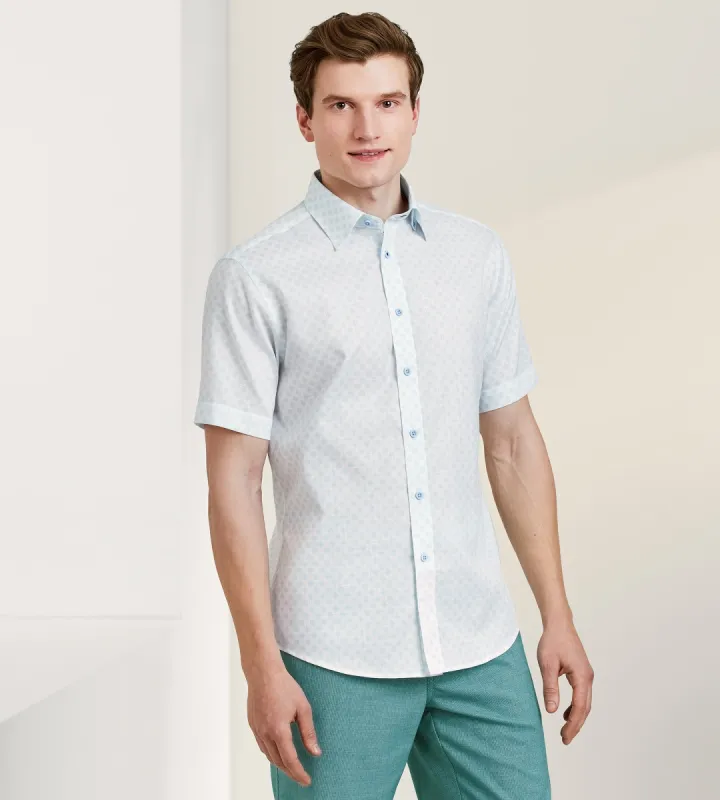 Modern Fit Short Sleeve Textured Linen-Like Geo Print Sport Shirt sold by Tip Top