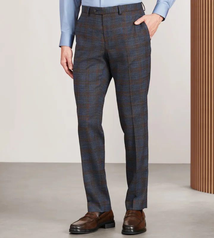 Slim Fit Blue Plaid Suit Pants sold by Tip Top
