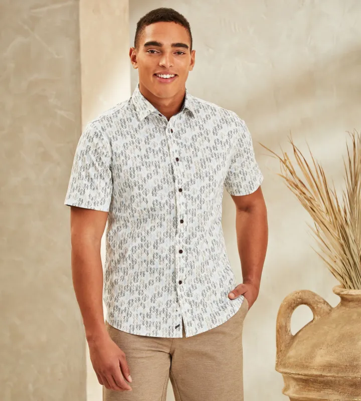 Modern Fit 360° Stretch Geo Fish Print Soft Touch Short-Sleeve Sport Shirt sold by Tip Top