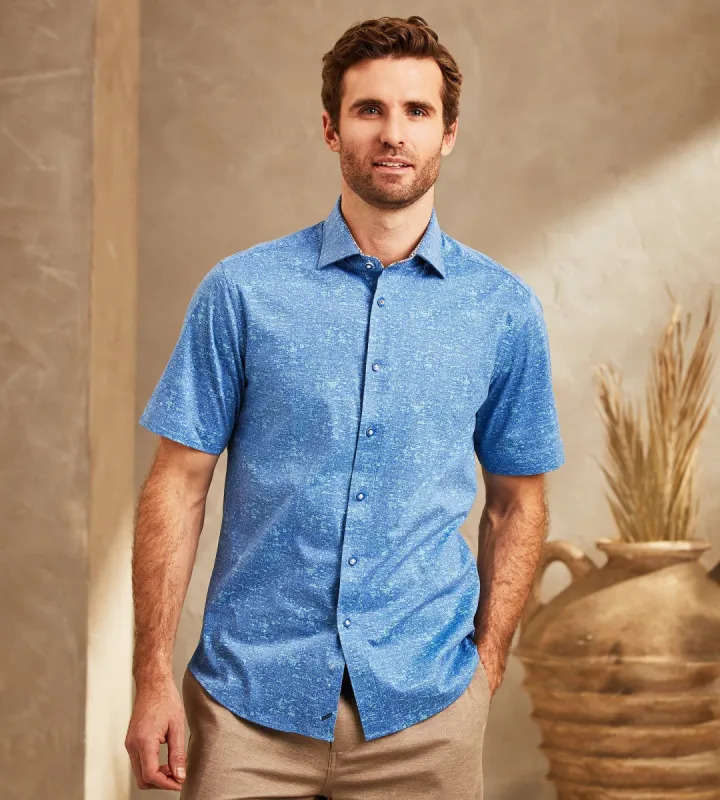 Modern Fit Short-Sleeve Textured Print 360° Stretch Soft Touch Sport Shirt sold by Tip Top