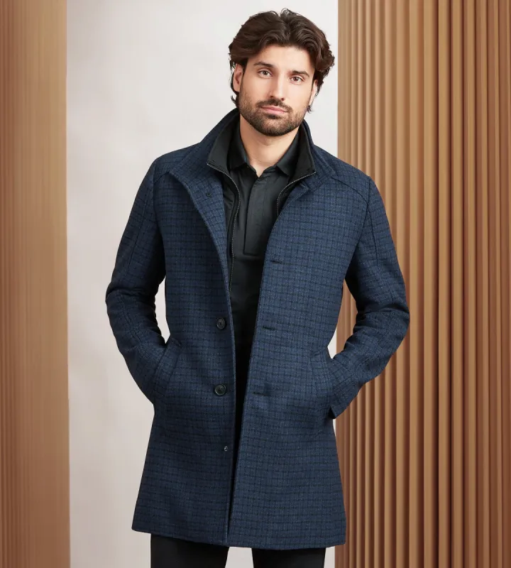 Slim Fit Funnel Collar Houndstooth Wool Coat sold by Tip Top