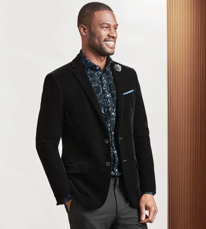Modern Fit Black Velvet Suit made by G GRAFTON