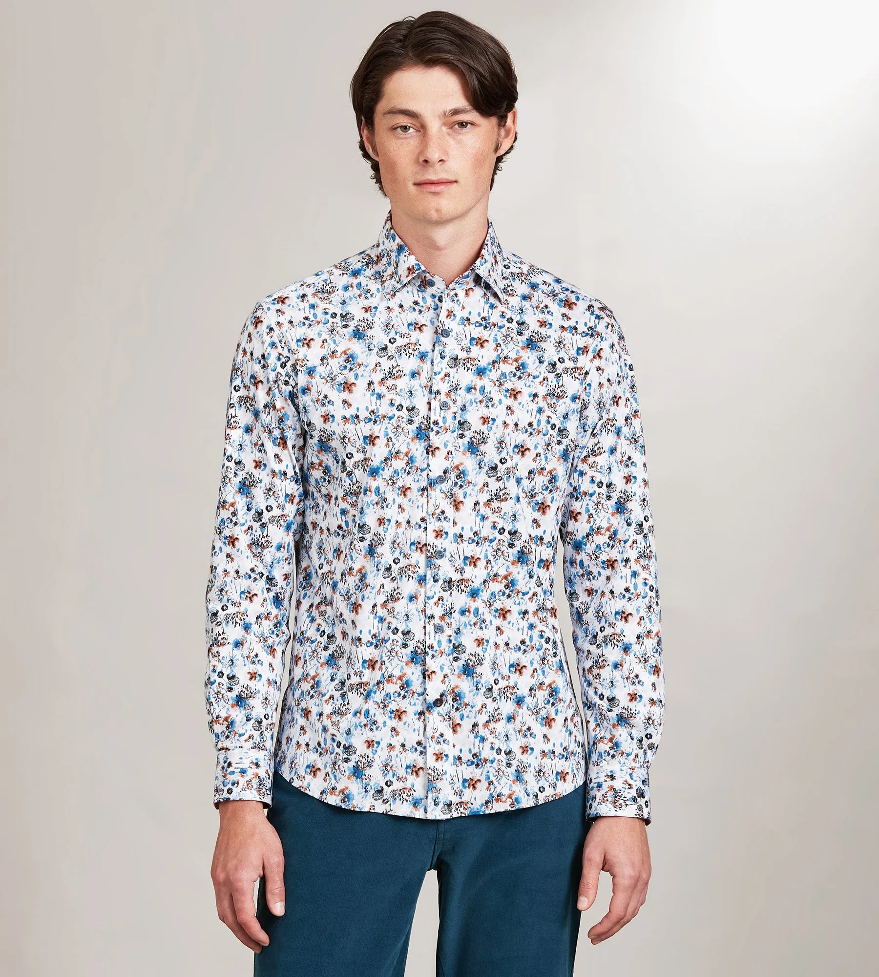 Modern Fit 360 Stretch Long Sleeve Plaid Printed Sport Shirt sold by Tip Top