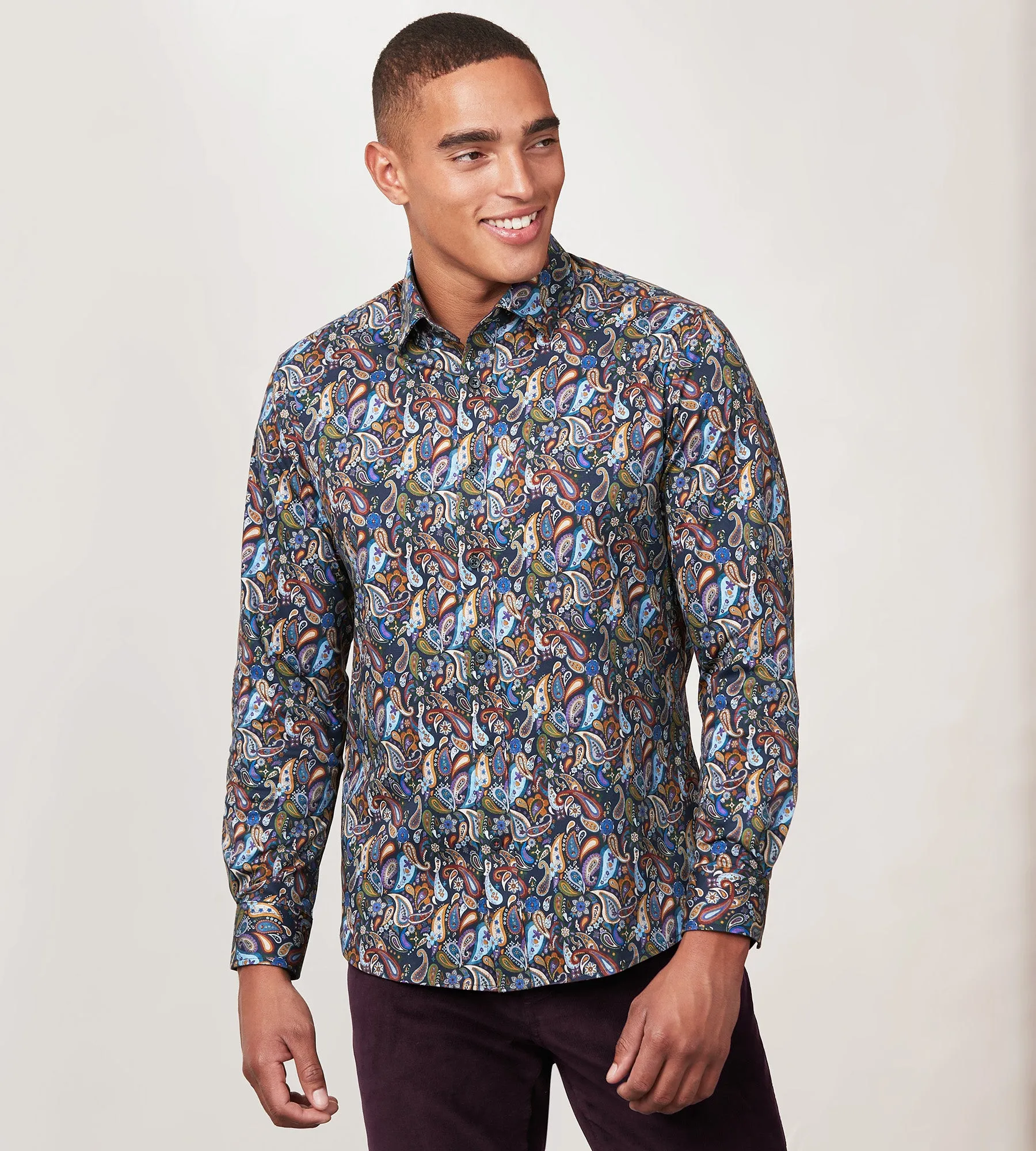 Modern Fit 360 Stretch Long Sleeve Plaid Printed Sport Shirt sold by Tip Top