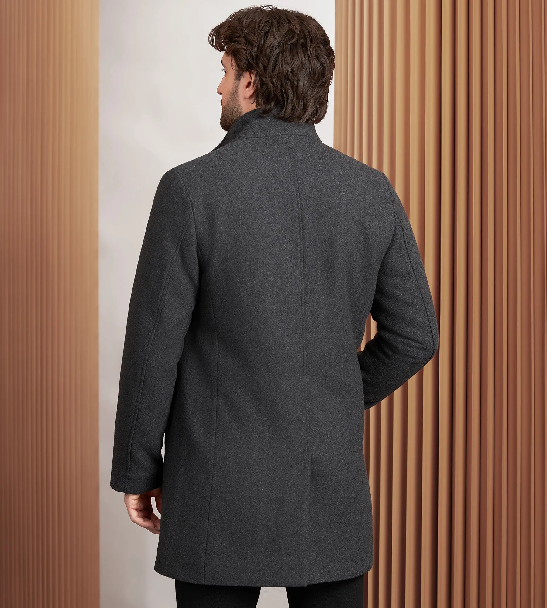 Slim Fit Funnel Collar Wool Coat sold by Tip Top product image thumbnail 4