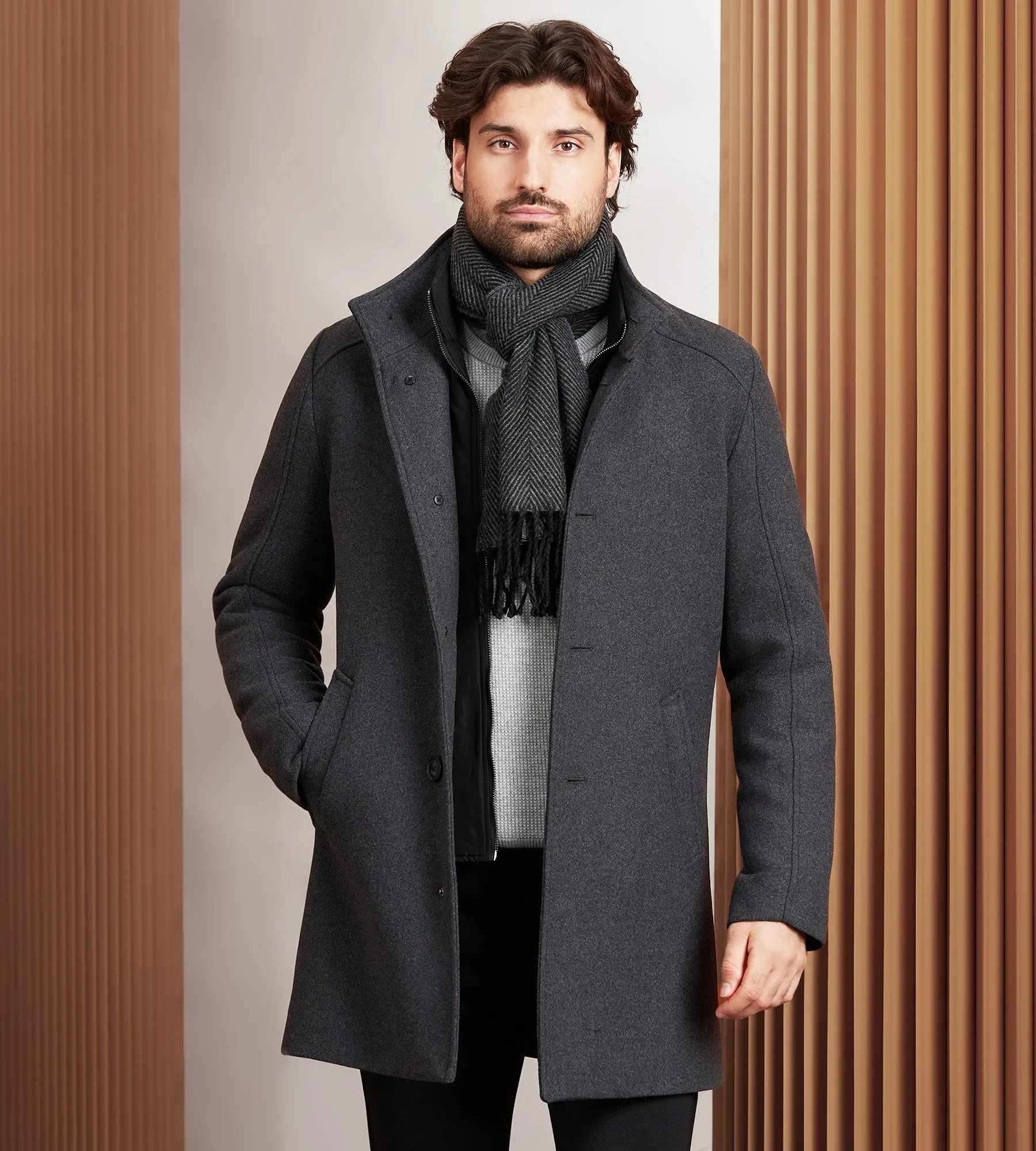 Slim Fit Funnel Collar Wool Coat sold by Tip Top