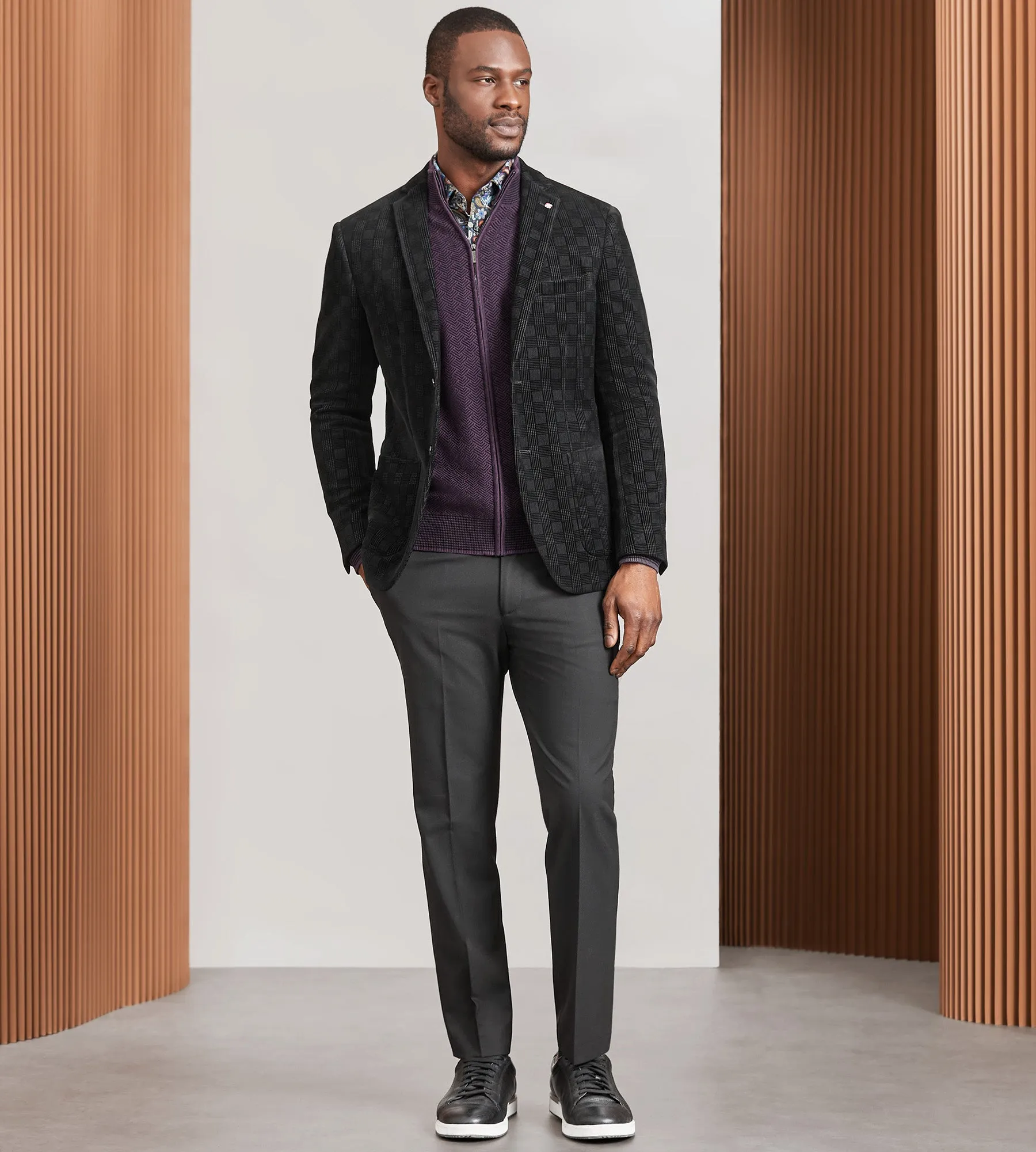 Modern Fit Knit Flocked Plaid Sport Jacket sold by Tip Top product image thumbnail 5