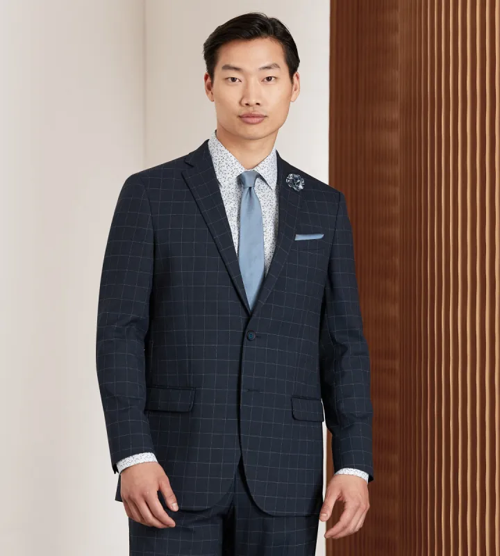 Modern Fit Navy Windowpane Suit Jacket sold by Tip Top