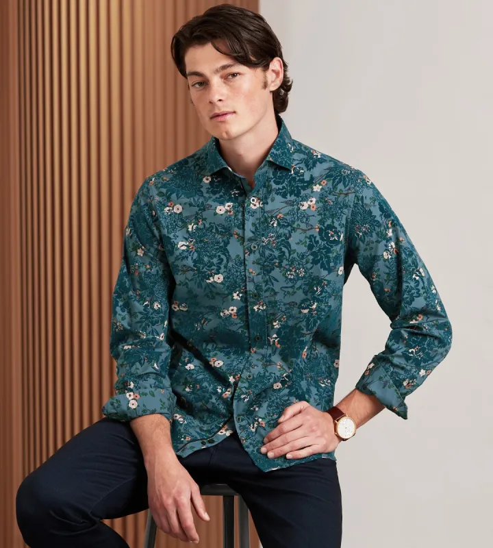 Modern Fit Long Sleeve Printed Flocking Sport Shirt sold by Tip Top