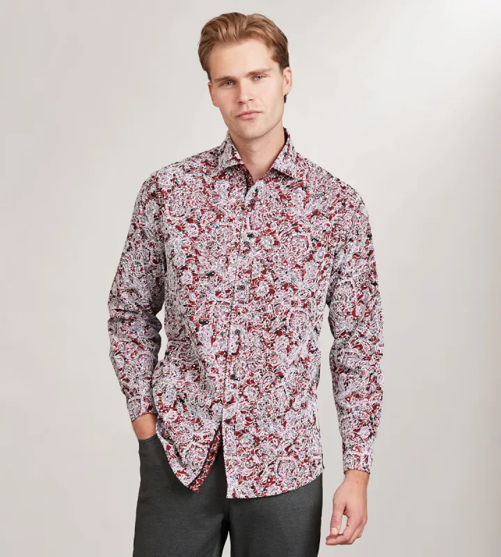 Modern Fit Long Sleeve Printed Flocking Sport Shirt sold by Tip Top