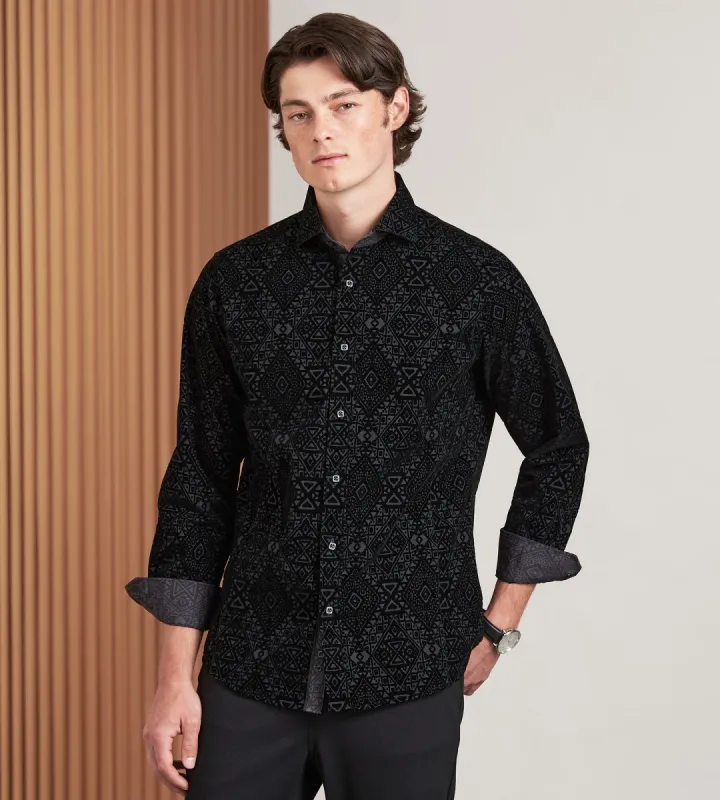 Modern Fit Long Sleeve Flocking Sport Shirt sold by Tip Top
