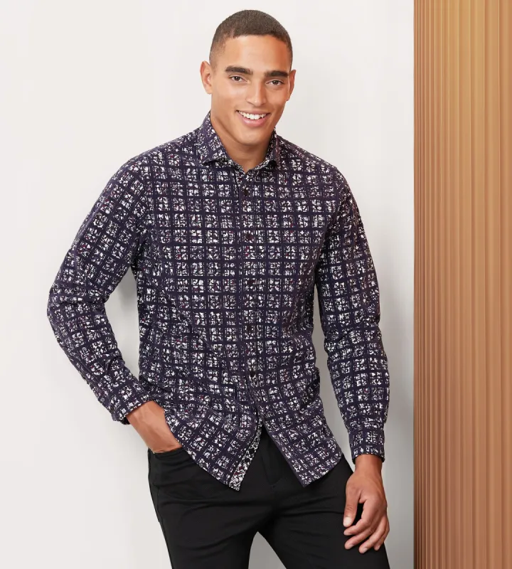 Modern Fit Long Sleeve Printed Flocking Sport Shirt sold by Tip Top