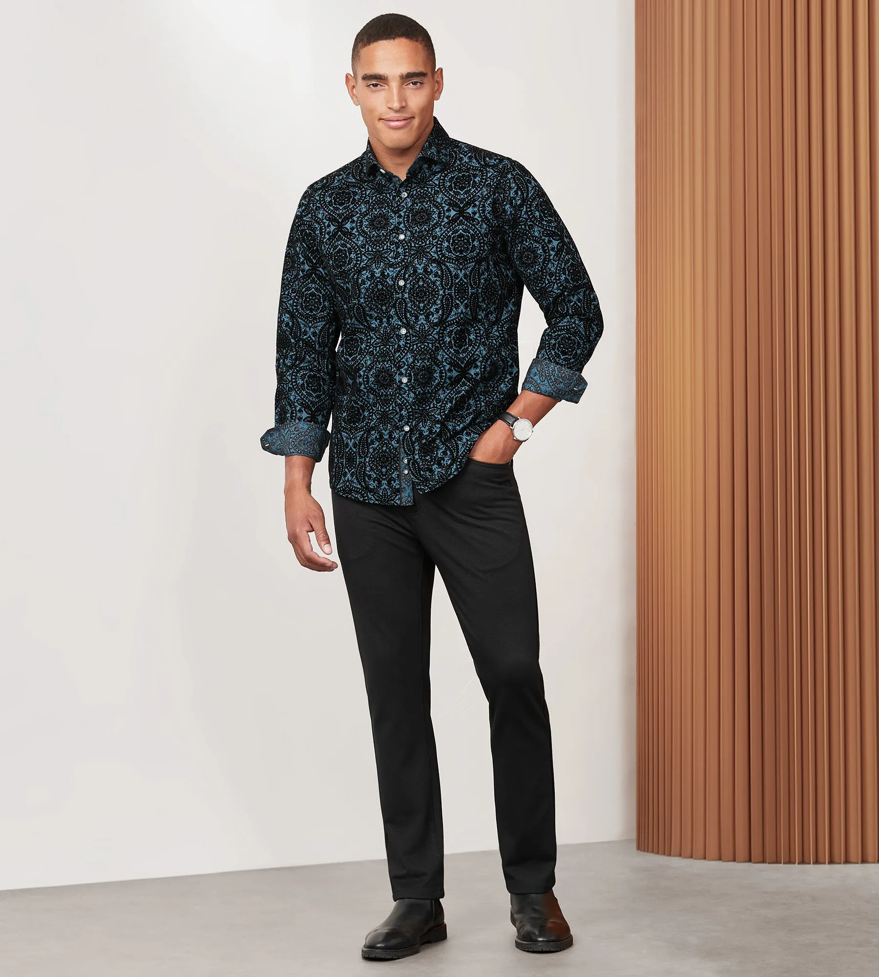 Modern Fit Long Sleeve Flocking Sport Shirt sold by Tip Top product image thumbnail 4