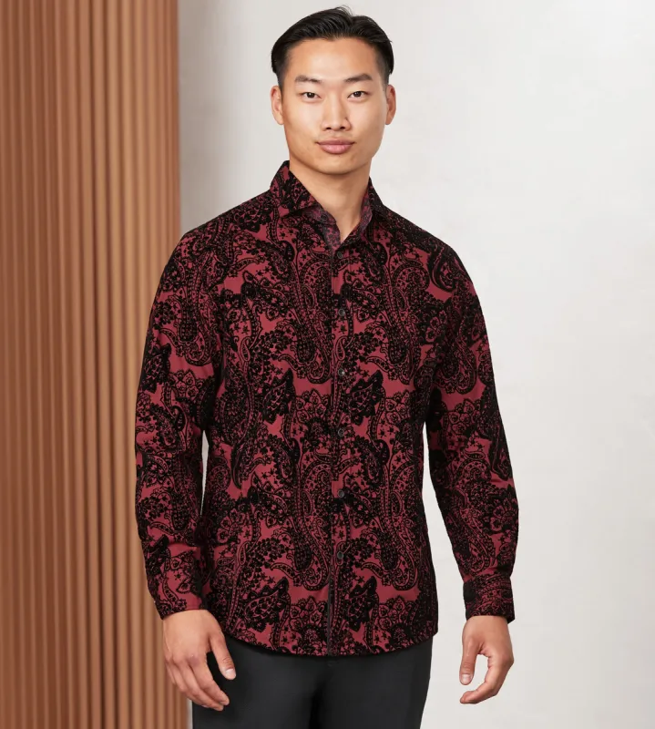 Modern Fit Long Sleeve Flocking Sport Shirt sold by Tip Top