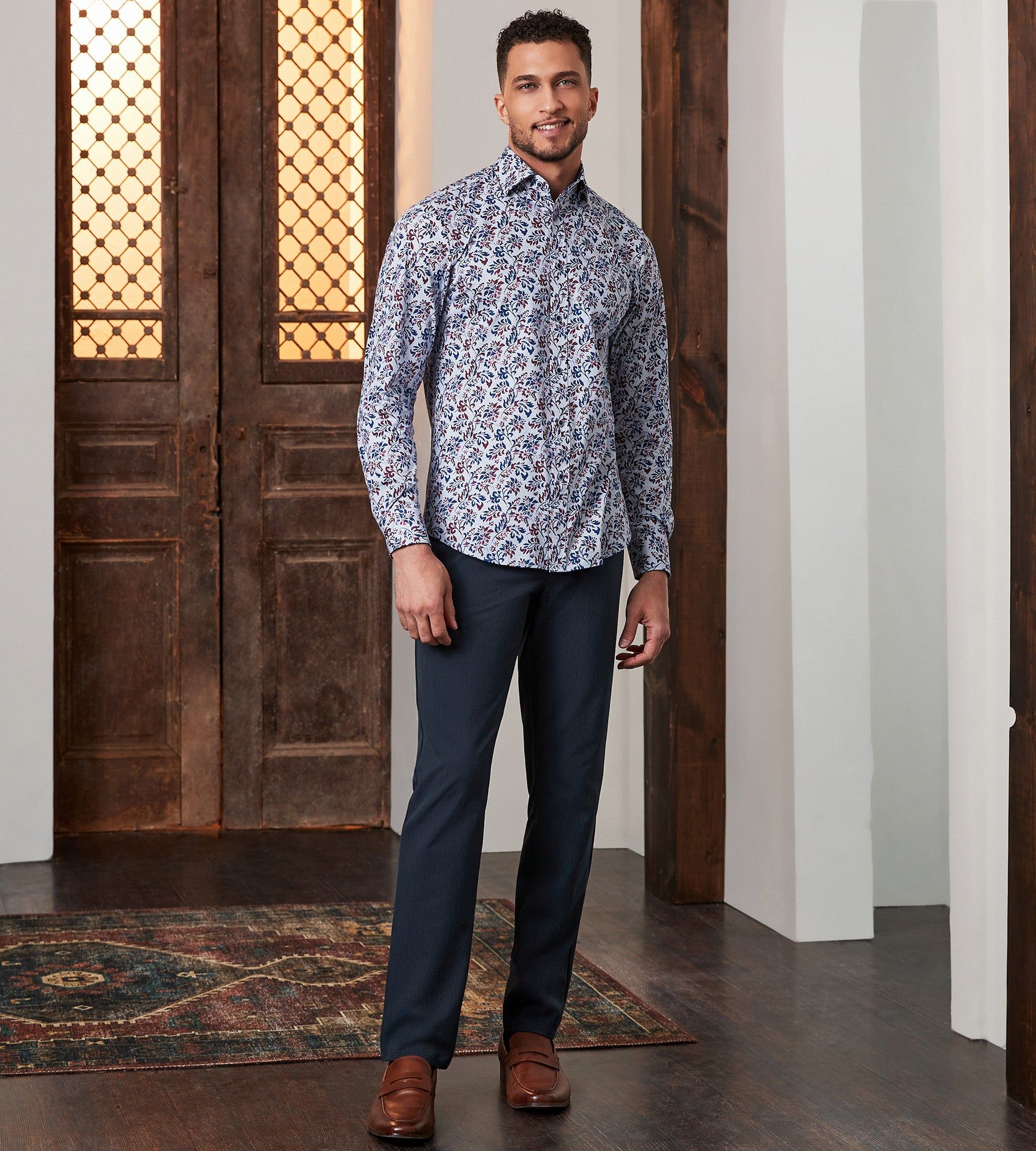 Modern Fit Long Sleeve 360° Stretch Floral Print Sport Shirt sold by Tip Top product image thumbnail 5