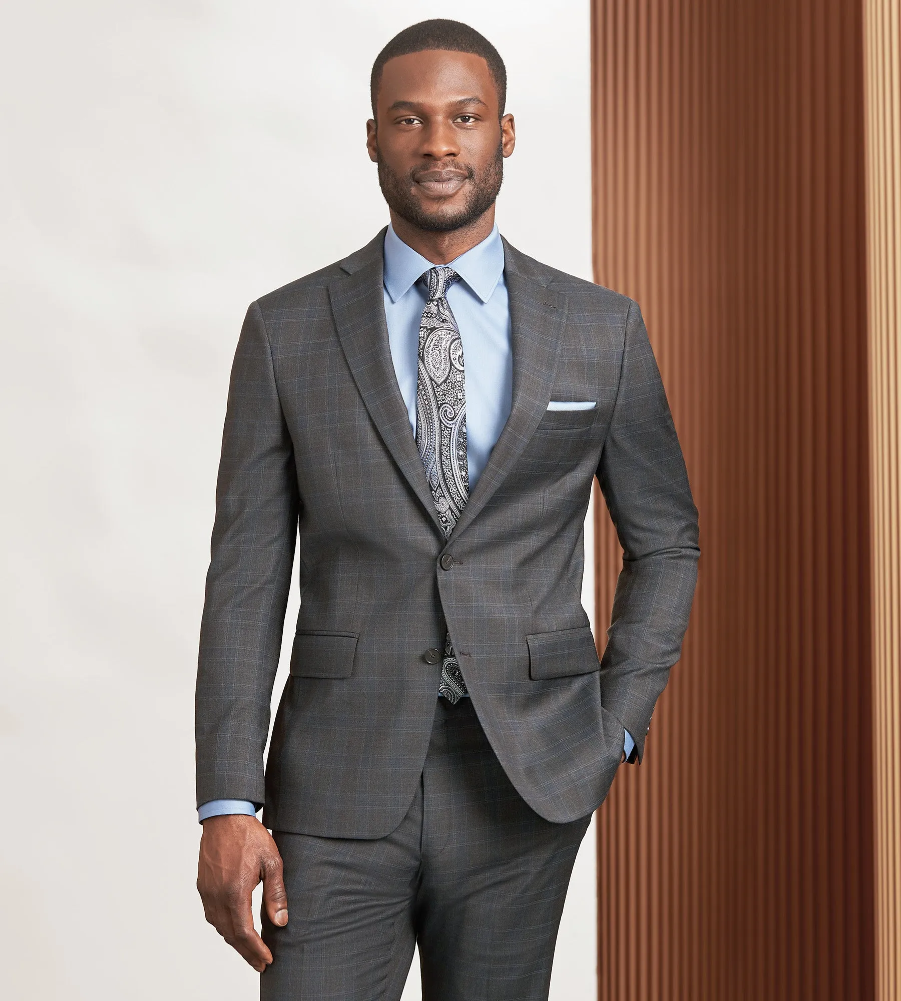 Modern Fit Brown Plaid Suit Jacket sold by Tip Top
