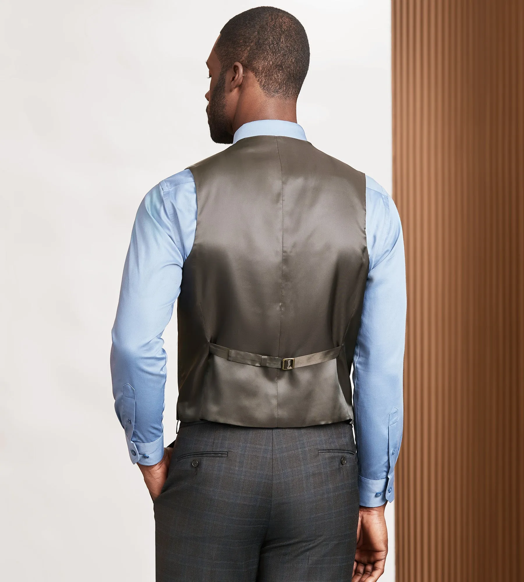 Modern Fit Brown Plaid Suit Vest sold by Tip Top product image thumbnail 3