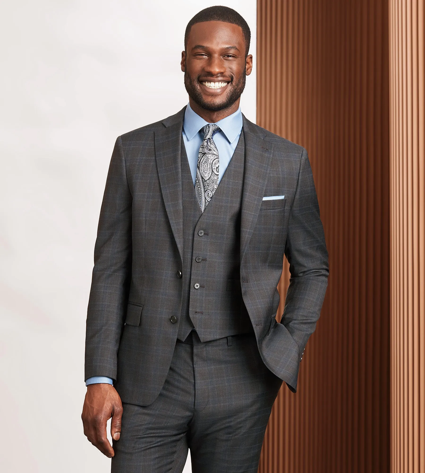 Modern Fit Brown Plaid Suit Vest sold by Tip Top product image thumbnail 4