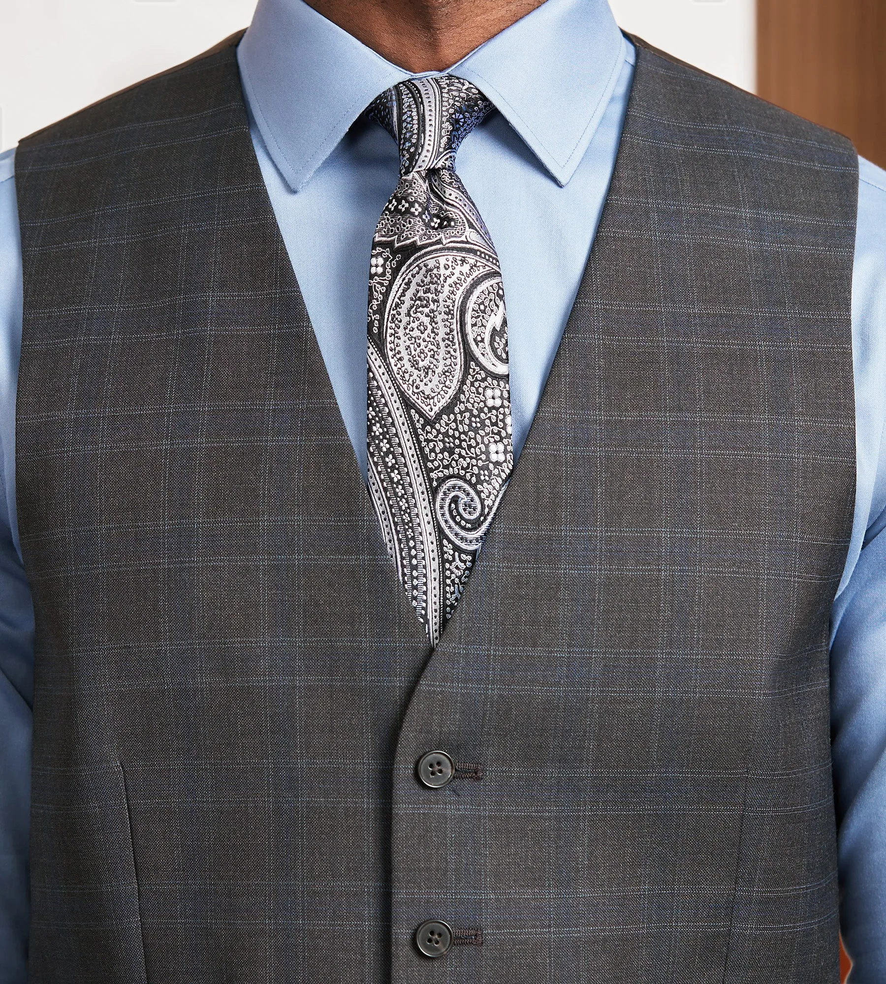 Modern Fit Brown Plaid Suit Vest sold by Tip Top product image thumbnail 2