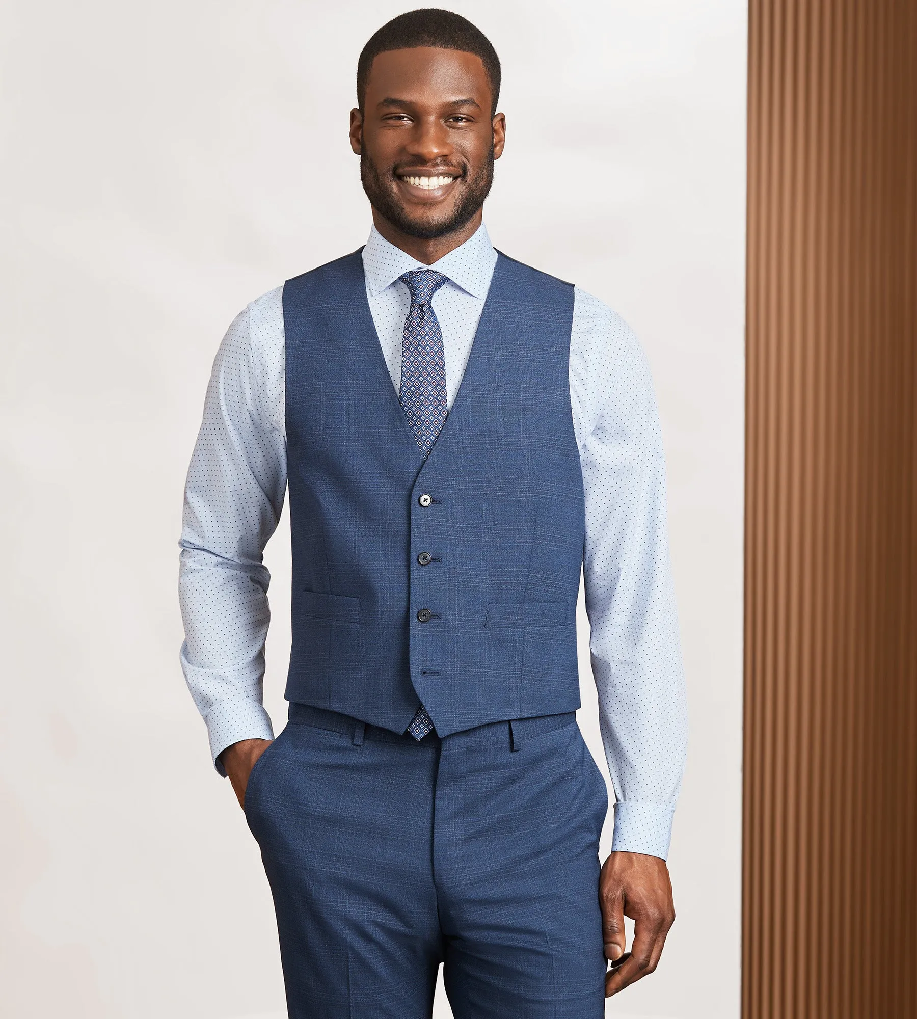 Modern Fit Blue Plaid Suit Vest sold by Tip Top