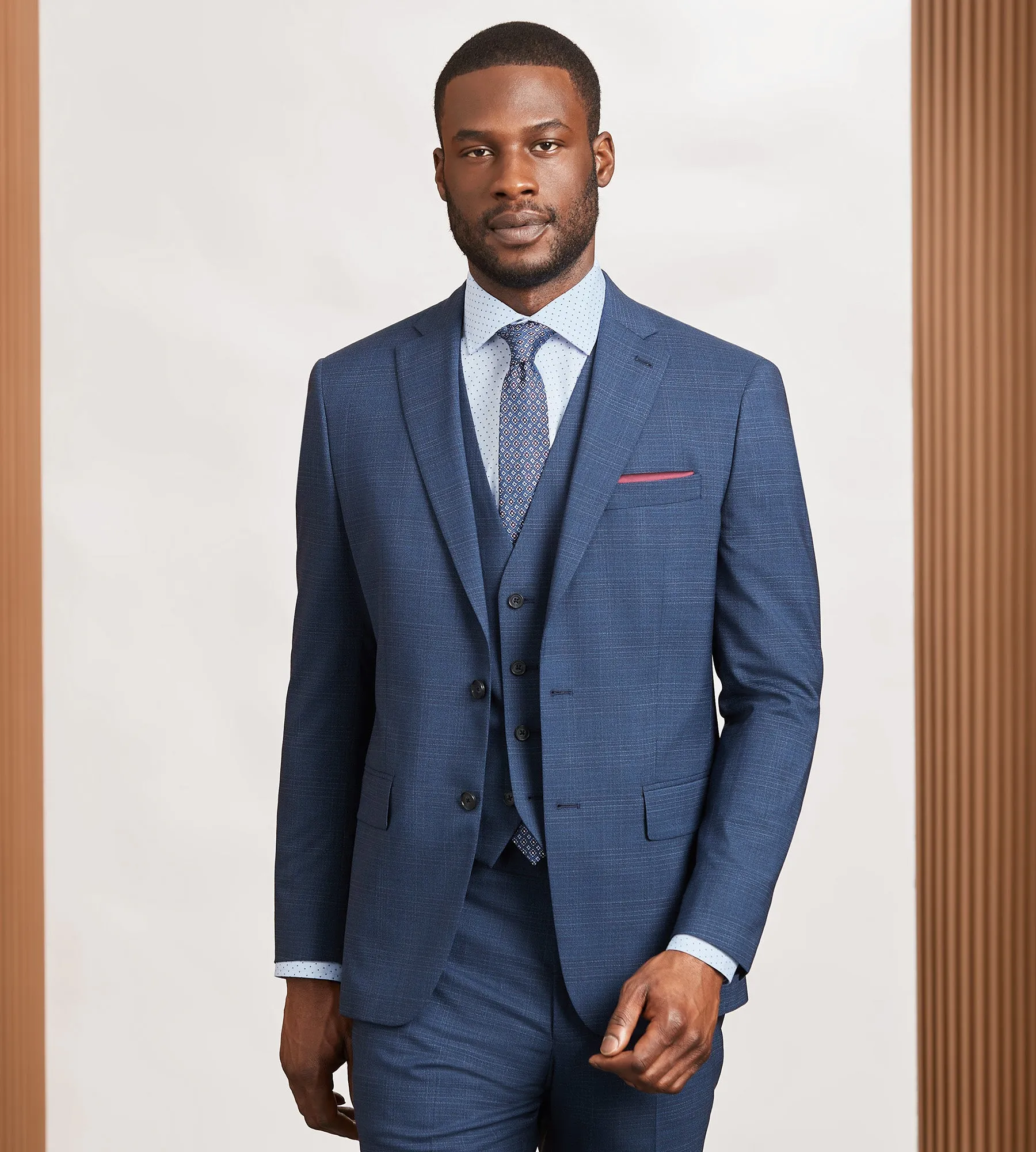 Modern Fit Blue Plaid Suit Vest sold by Tip Top product image thumbnail 4