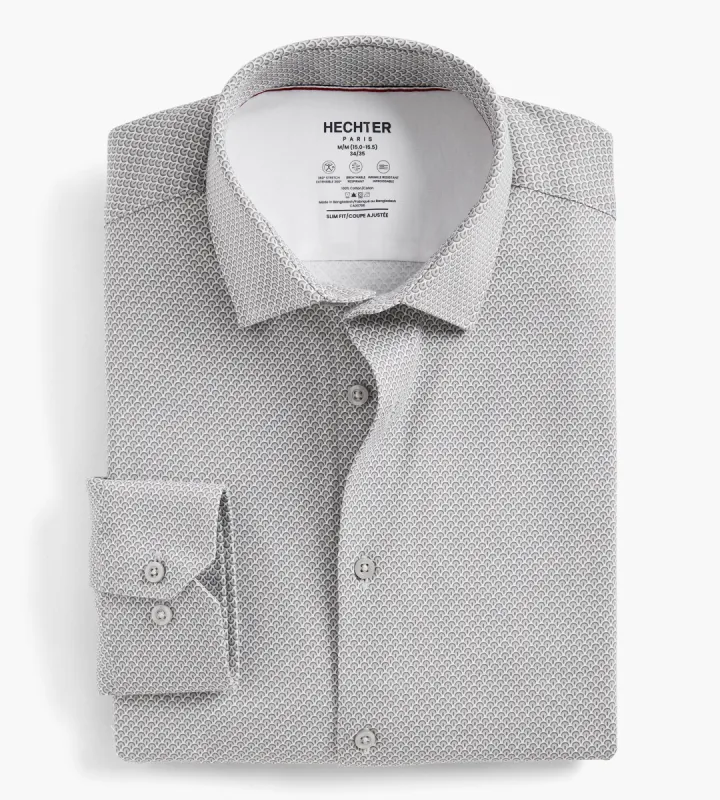 Slim Fit 360 Stretch Knit Non-Iron Soft Touch Geo Print Jersey Dress Shirt sold by Tip Top
