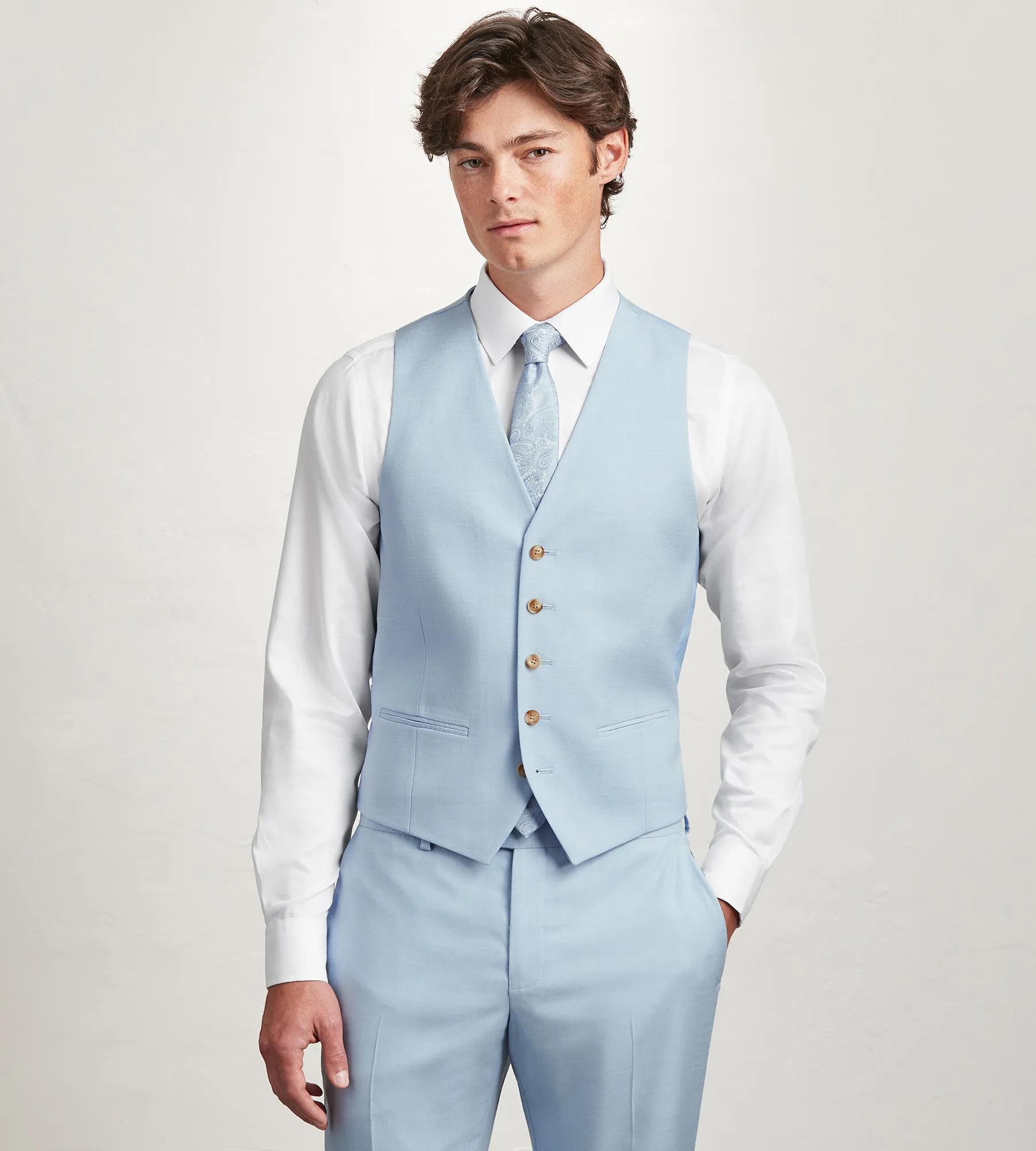 Light Blue Solid Vest sold by Tip Top