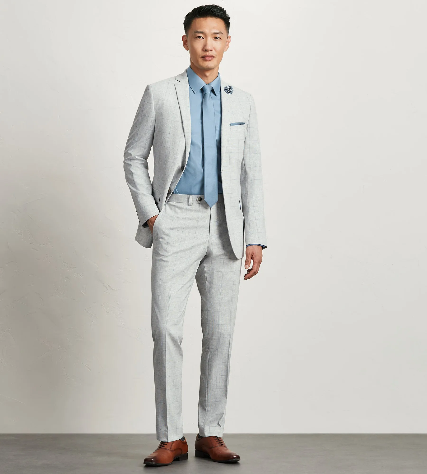 Slim Fit Light Grey Plaid Suit Jacket sold by Tip Top product image thumbnail 4