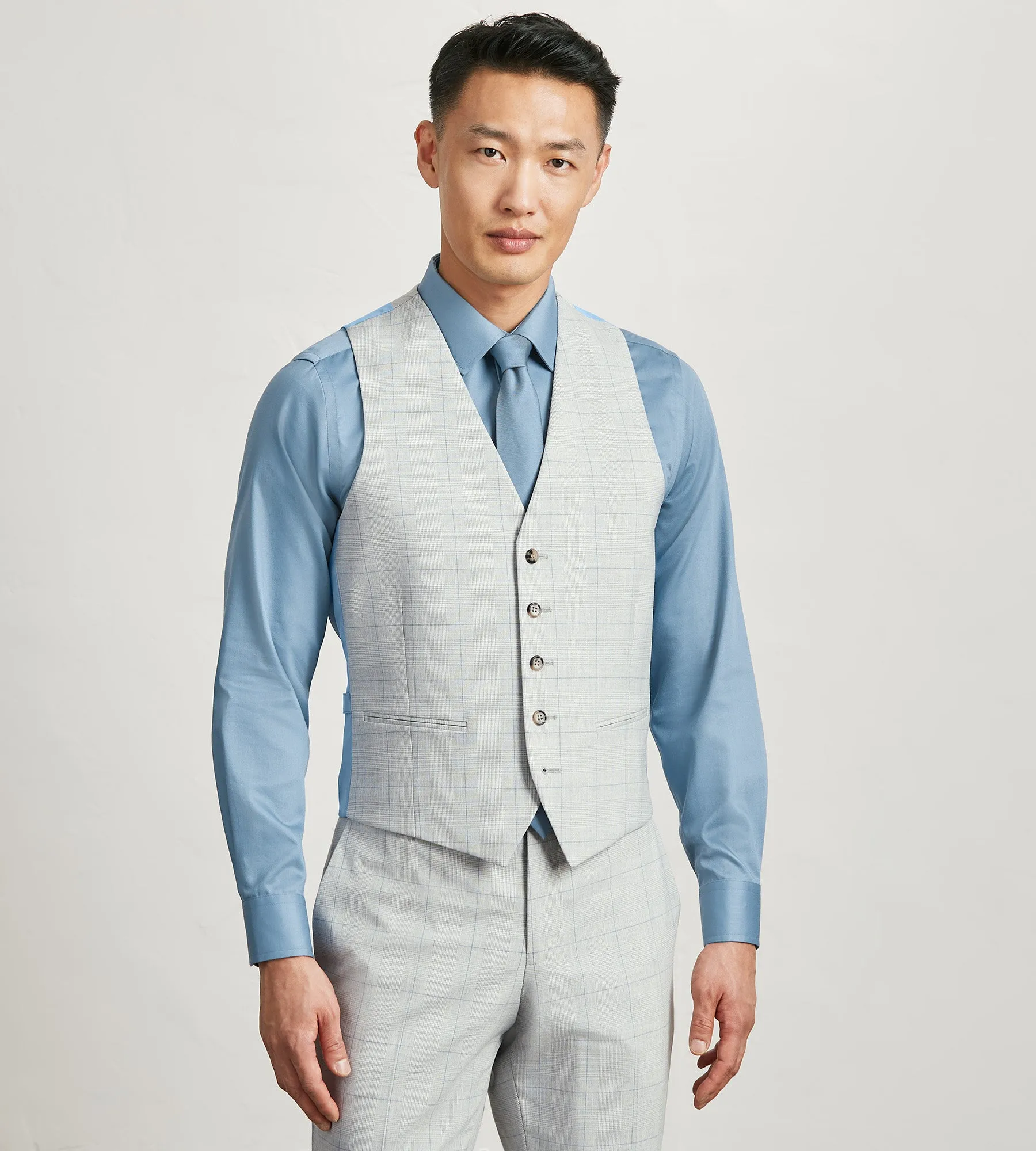 Light Grey Plaid Suit Vest sold by Tip Top