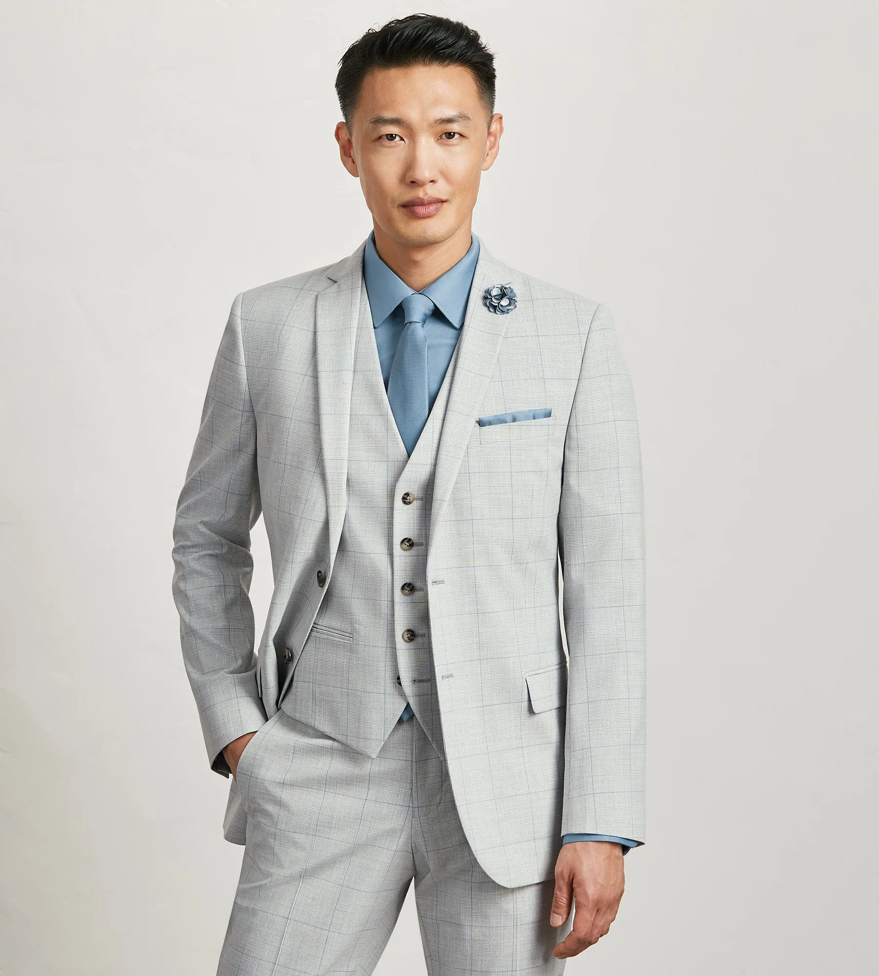 Light Grey Plaid Suit Vest sold by Tip Top product image thumbnail 4