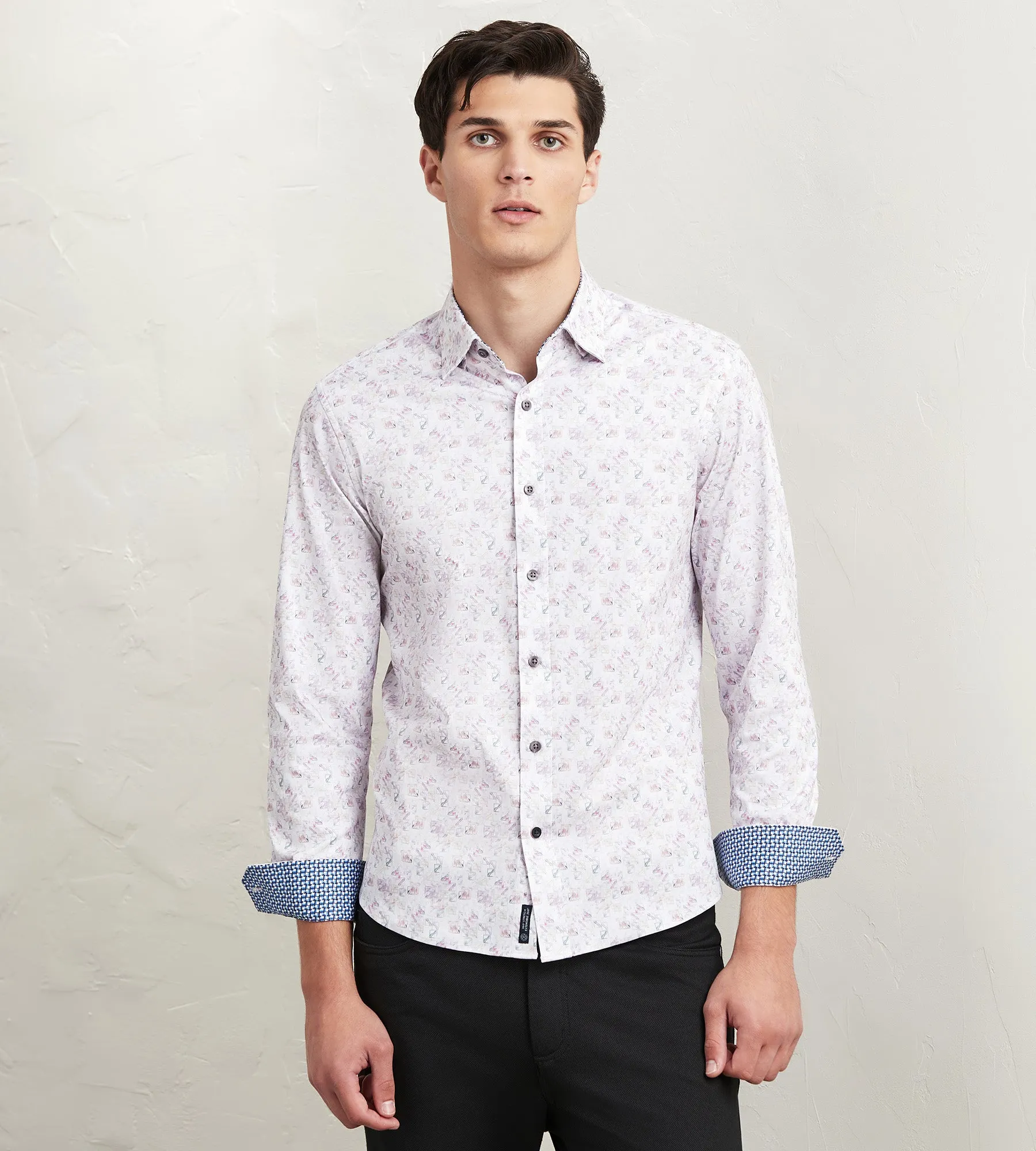 Modern Fit Long Sleeve Geo Pattern 360 Stretch Sport Shirt sold by Tip Top