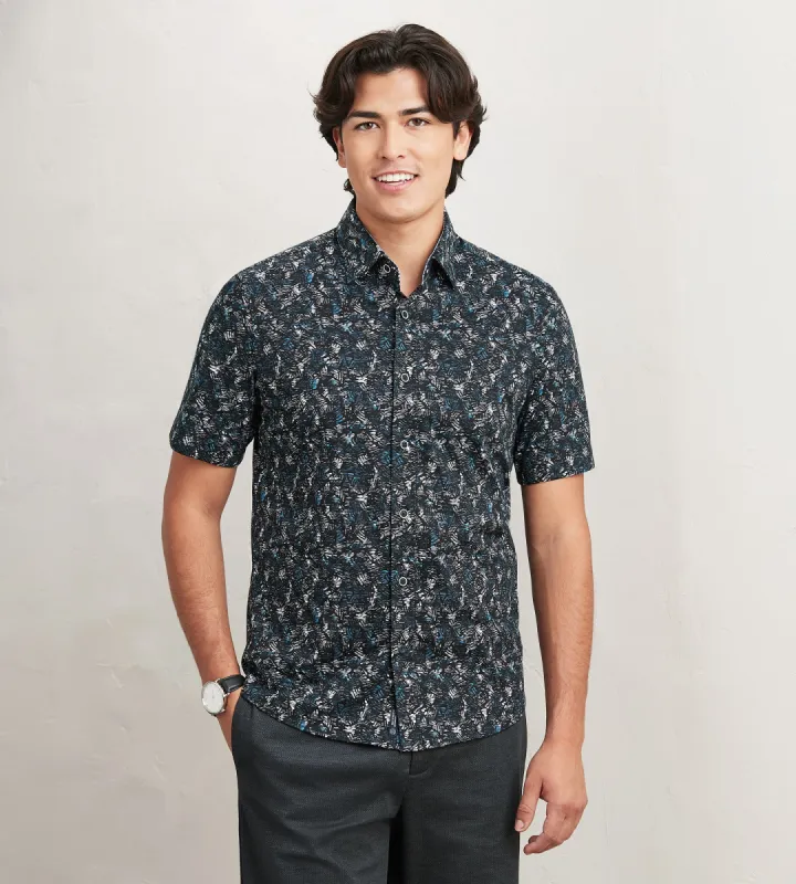 Modern Fit Short Sleeve Textured Pattern 360 Stretch Casual Shirt sold by Tip Top