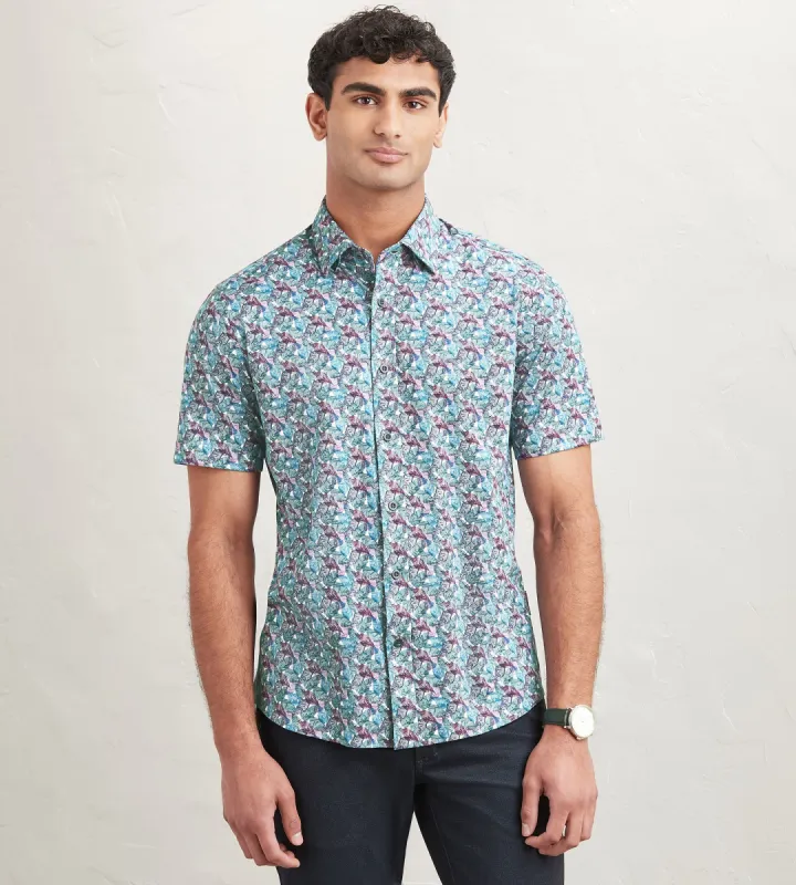 Modern Fit Short Sleeve Leaf Pattern 360 Stretch Casual Shirt sold by Tip Top
