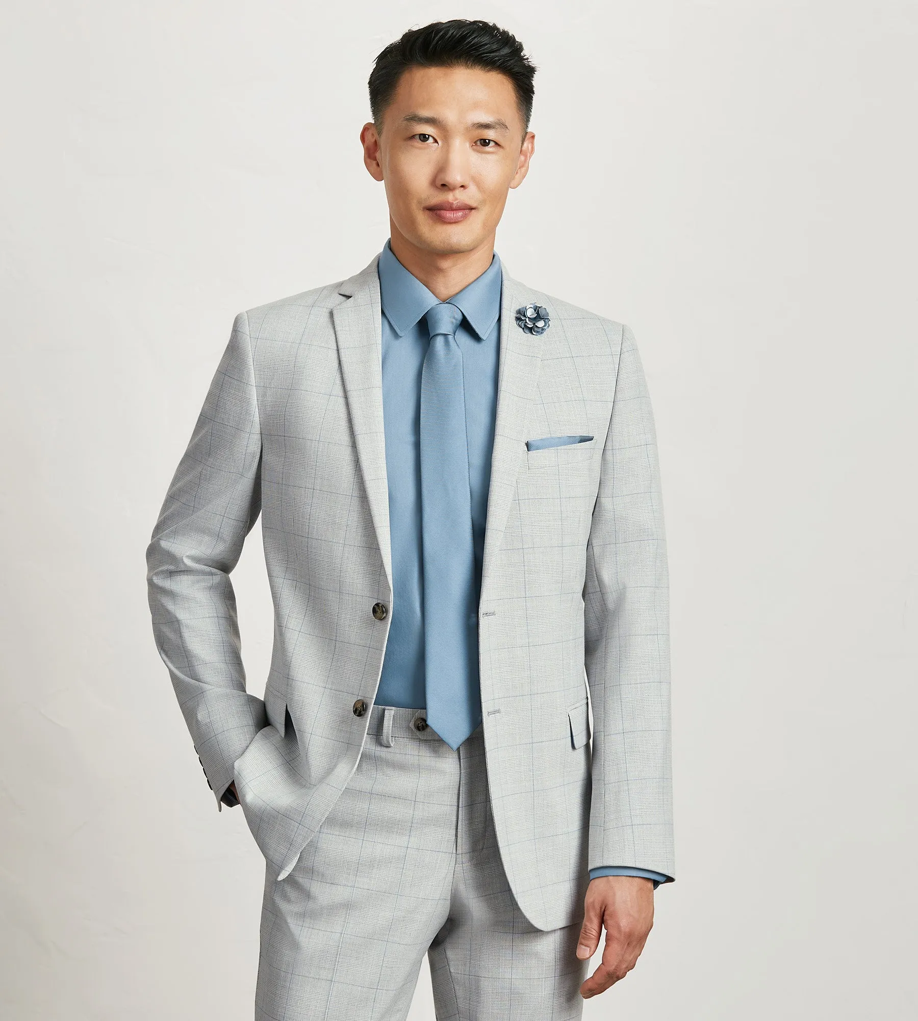 Modern Fit Light Grey Plaid Suit Jacket sold by Tip Top