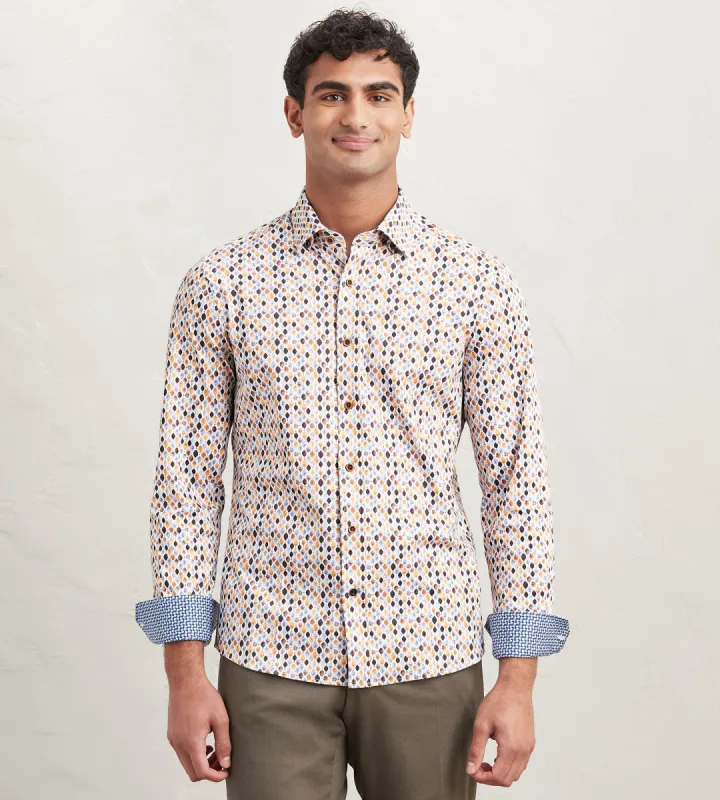 Modern Fit Long Sleeve Diamond Pattern 360 Stretch Sport Shirt sold by Tip Top